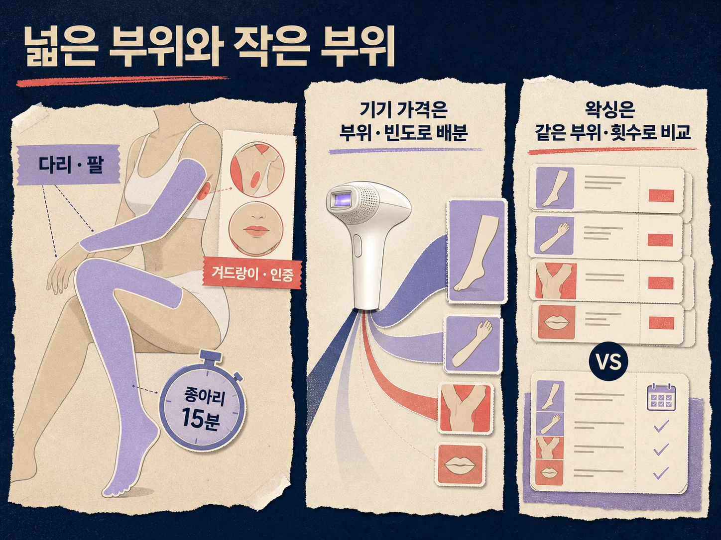 다리 팔 겨드랑이 비키니 부위별 가정용 IPL 제모기 비용 배분