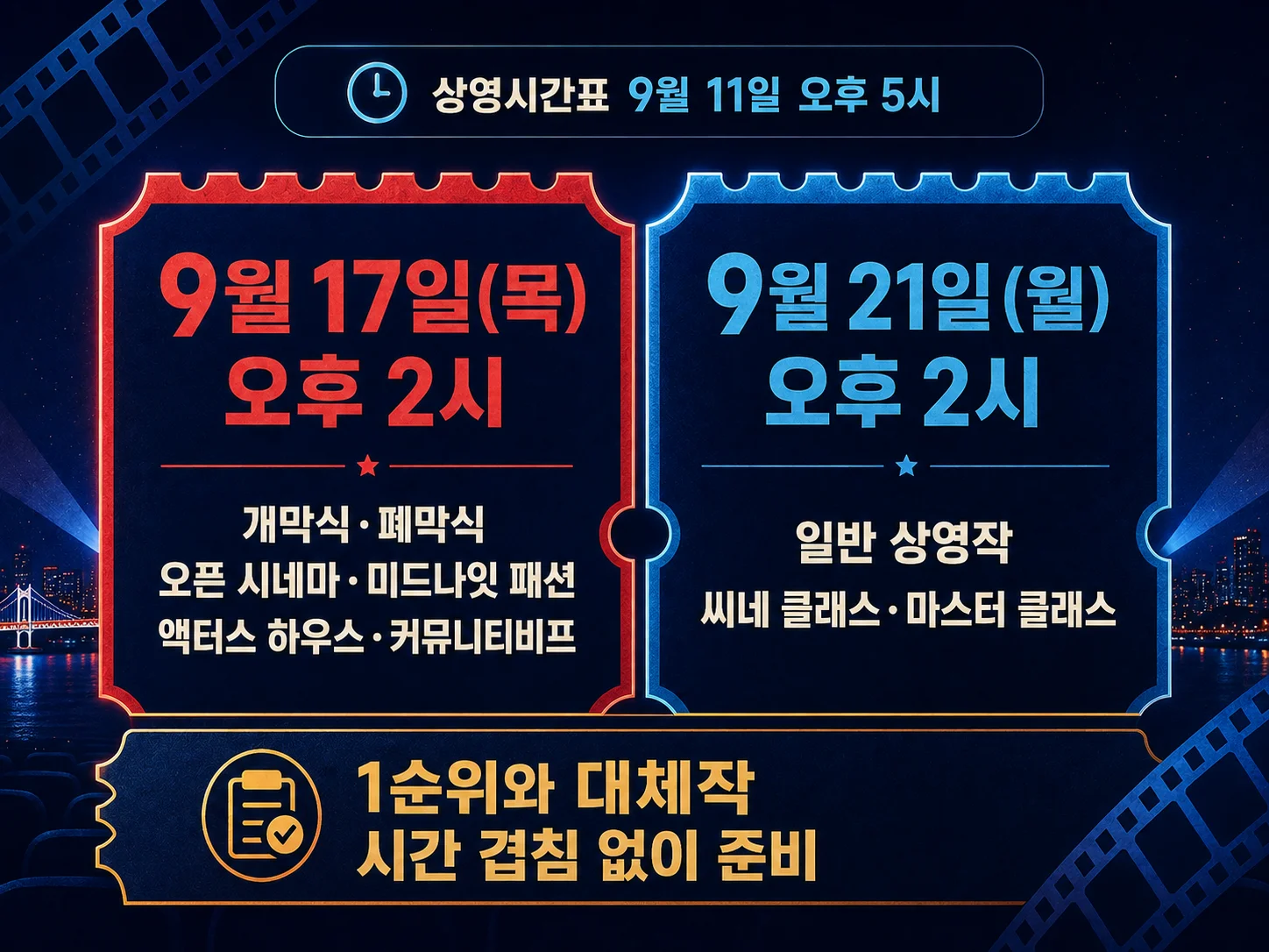 부산국제영화제 예매일을 특별행사와 일반 상영작으로 구분한 안내