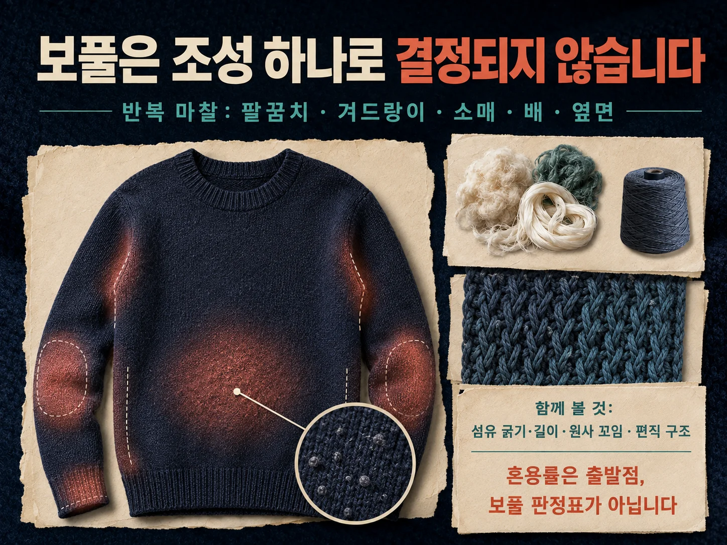 니트 보풀에 영향을 주는 섬유 조성·원사·편직 요소
