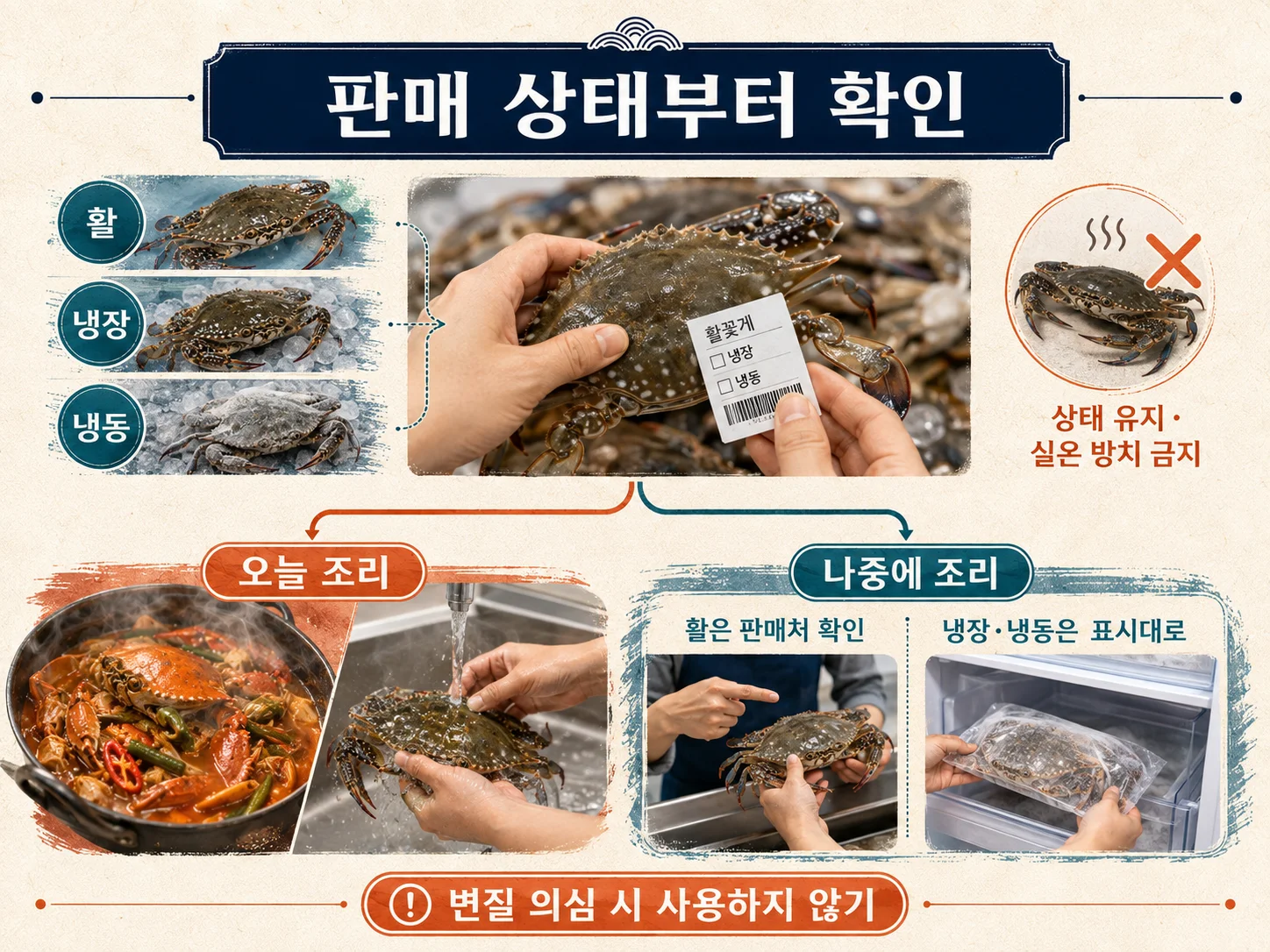 활·냉장·냉동 꽃게 보관 상태 확인 방법
