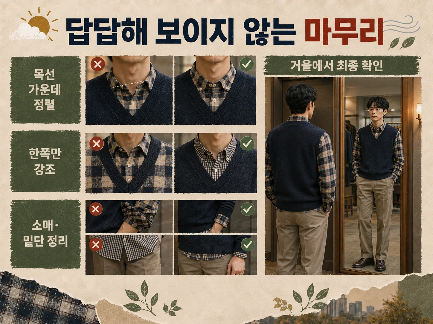 답답해 보이지 않는 체크셔츠 레이어드 점검
