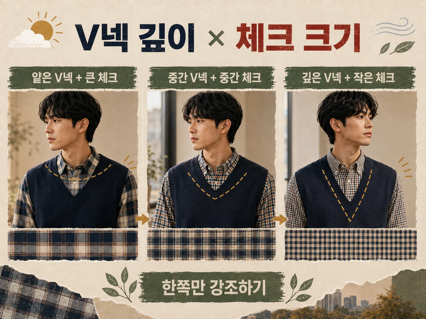 V넥 깊이와 체크 크기 조합표