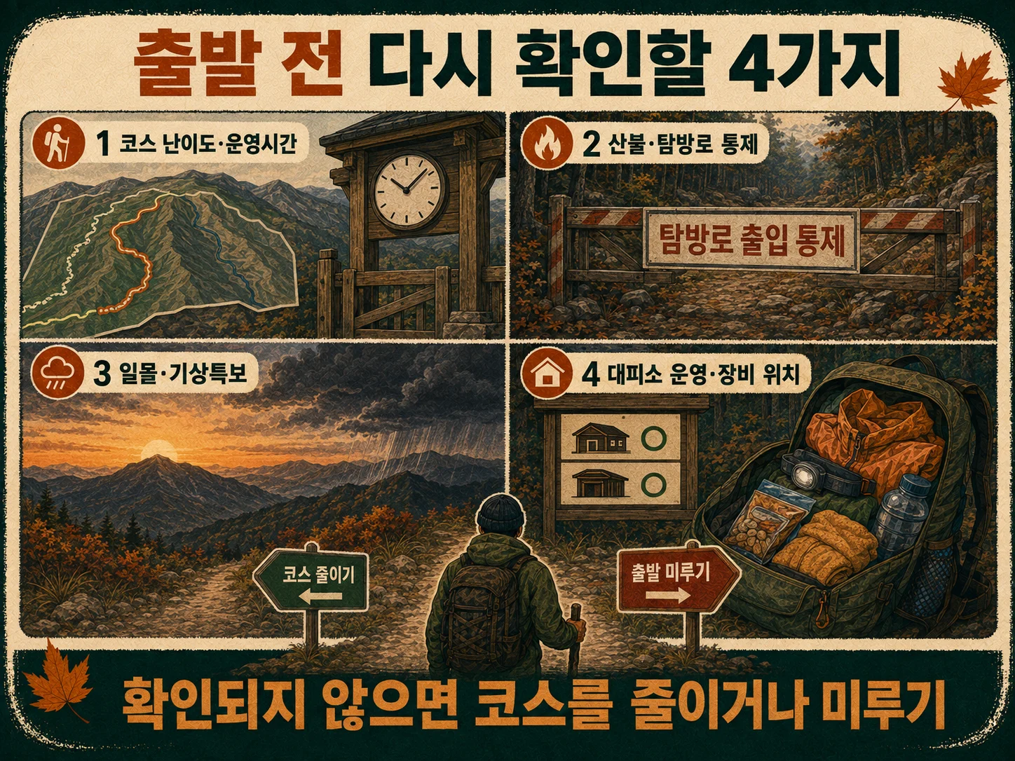가을 산행 전 코스 난이도와 기상특보를 확인하는 안전 점검