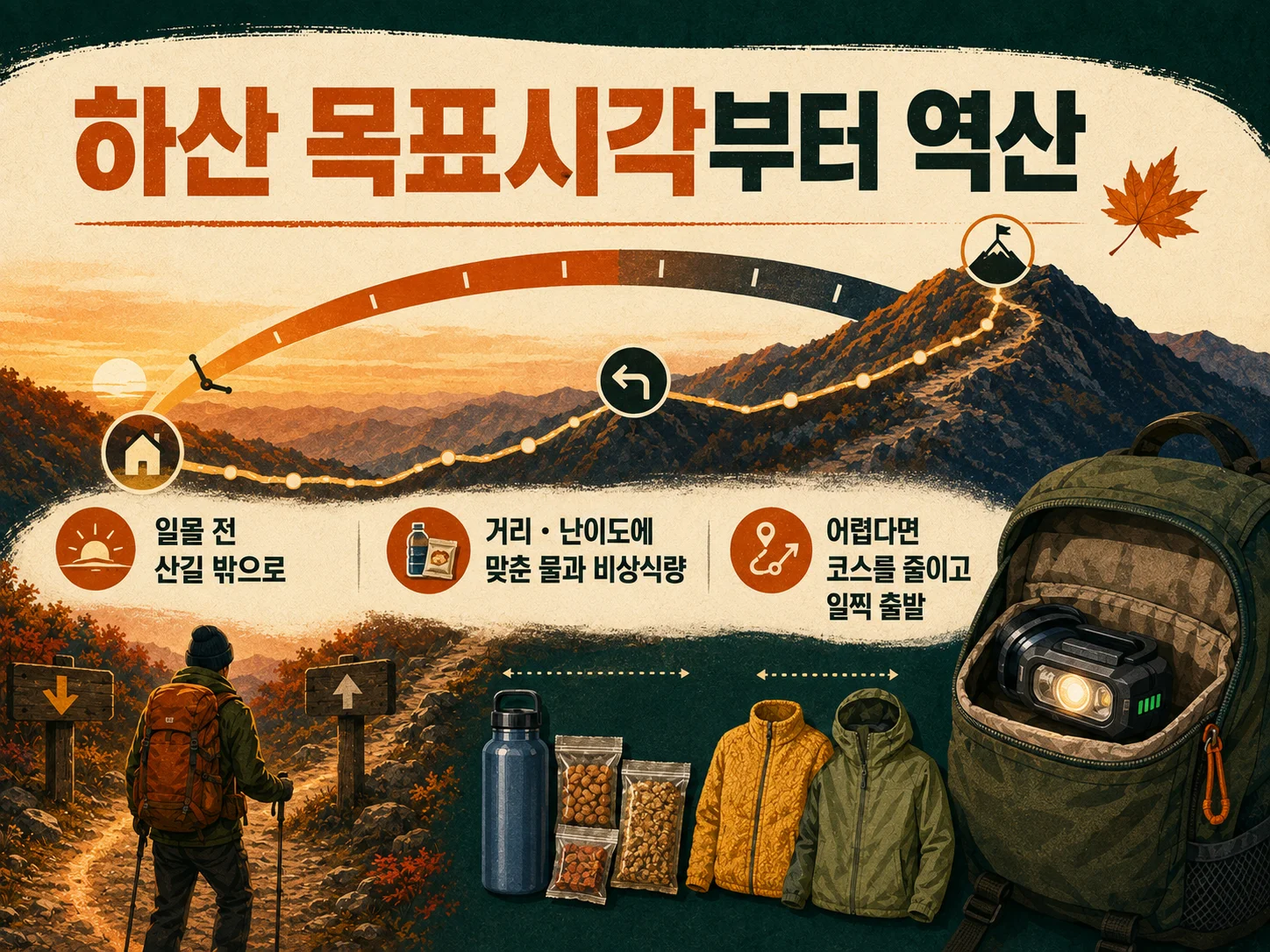 일몰 전 하산 목표시각을 확인하는 가을 산행 계획
