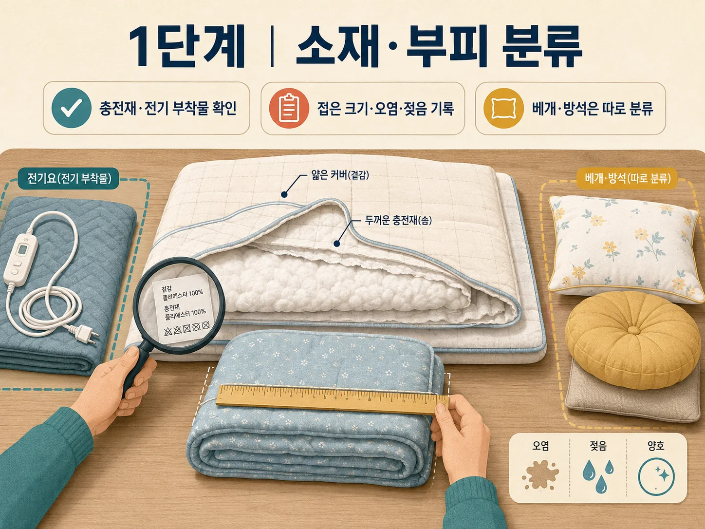 이불 버리는 법 전 충전재·부피·전기 부착물을 확인하는 기준