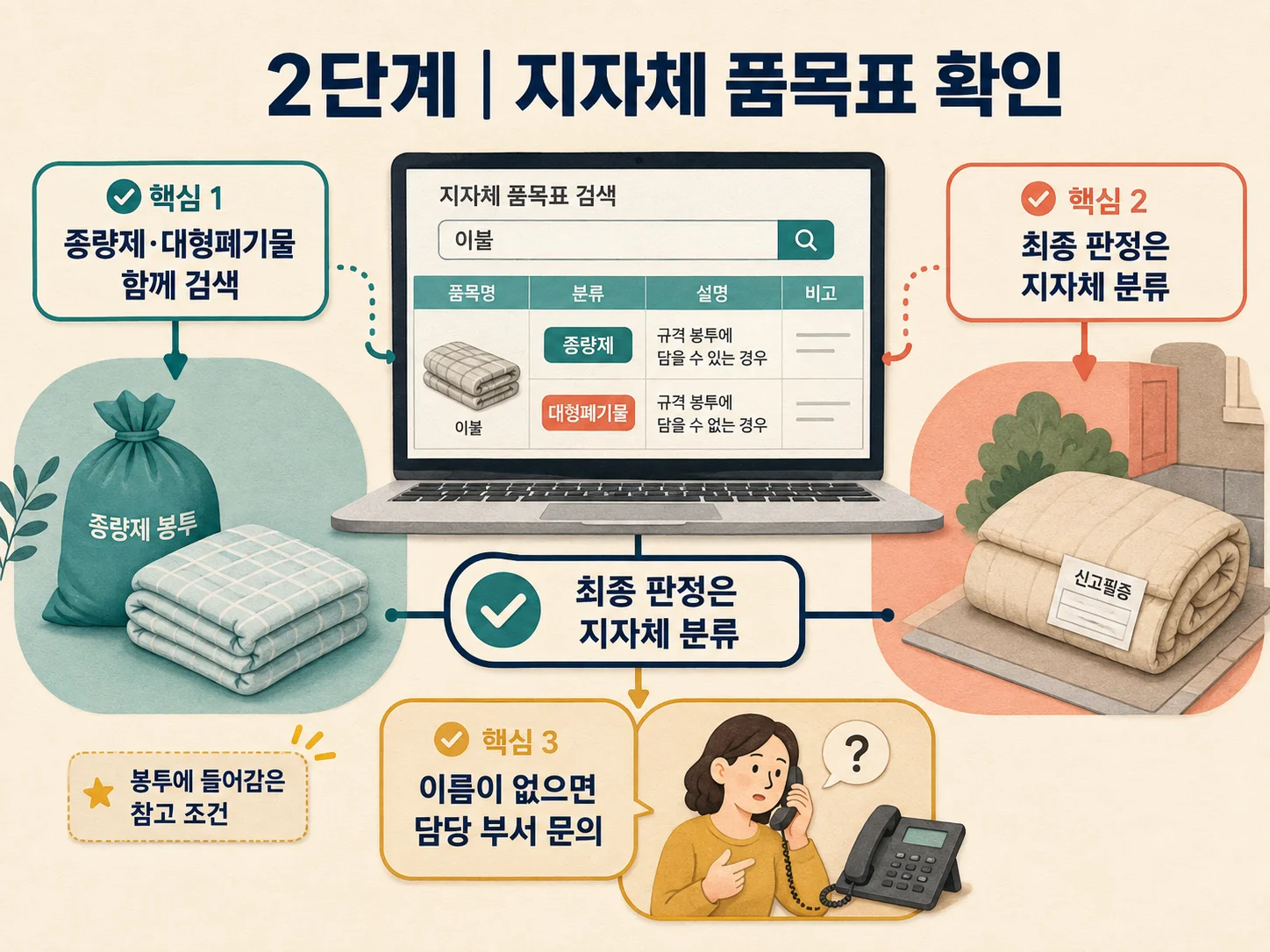 이불을 종량제 봉투와 대형폐기물 중 선택하는 방법