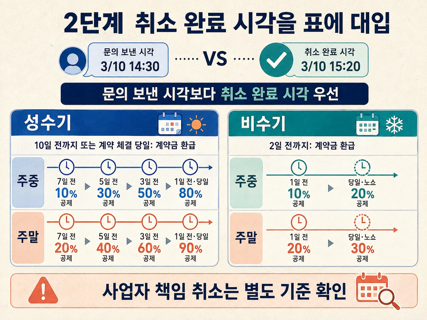 숙소 예약 취소 접수 완료 시각과 환급·공제 기준을 대조하는 과정