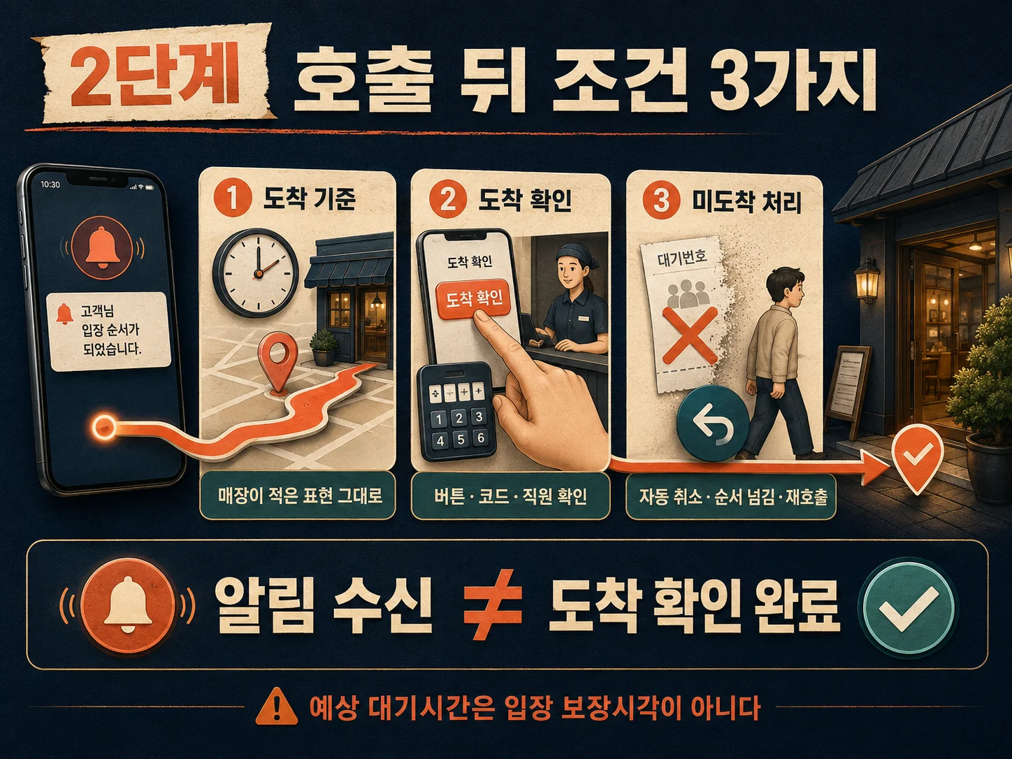 원격줄서기 호출 뒤 도착 확인과 취소 조건 점검