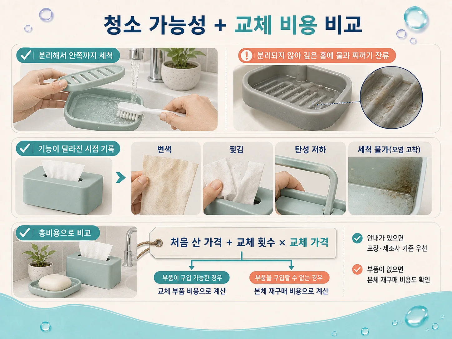 욕실 미니용품 청소 가능성과 교체 비용 비교