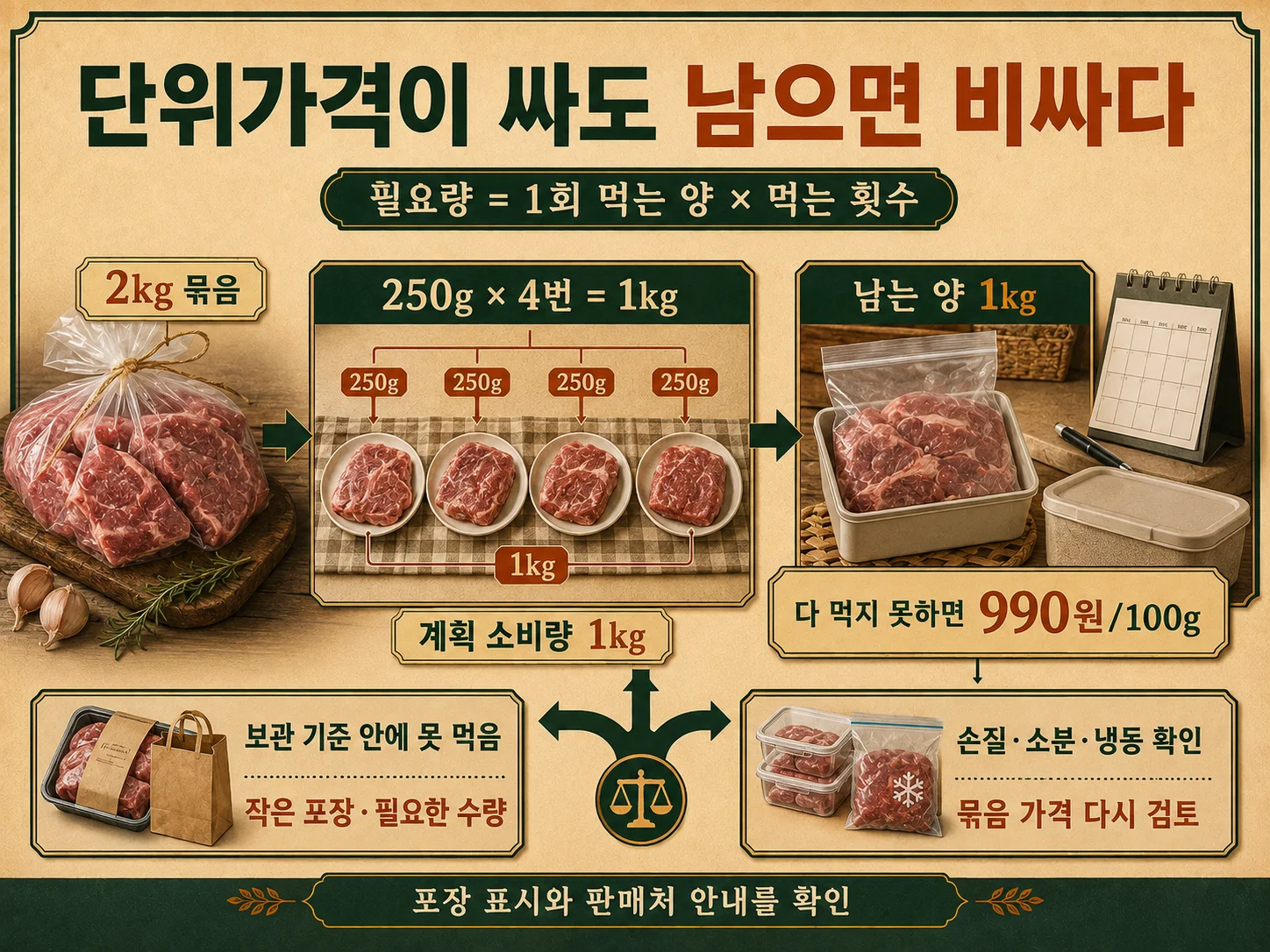 실제 먹는 양과 보관기간을 반영한 할인 식품 구매 계획