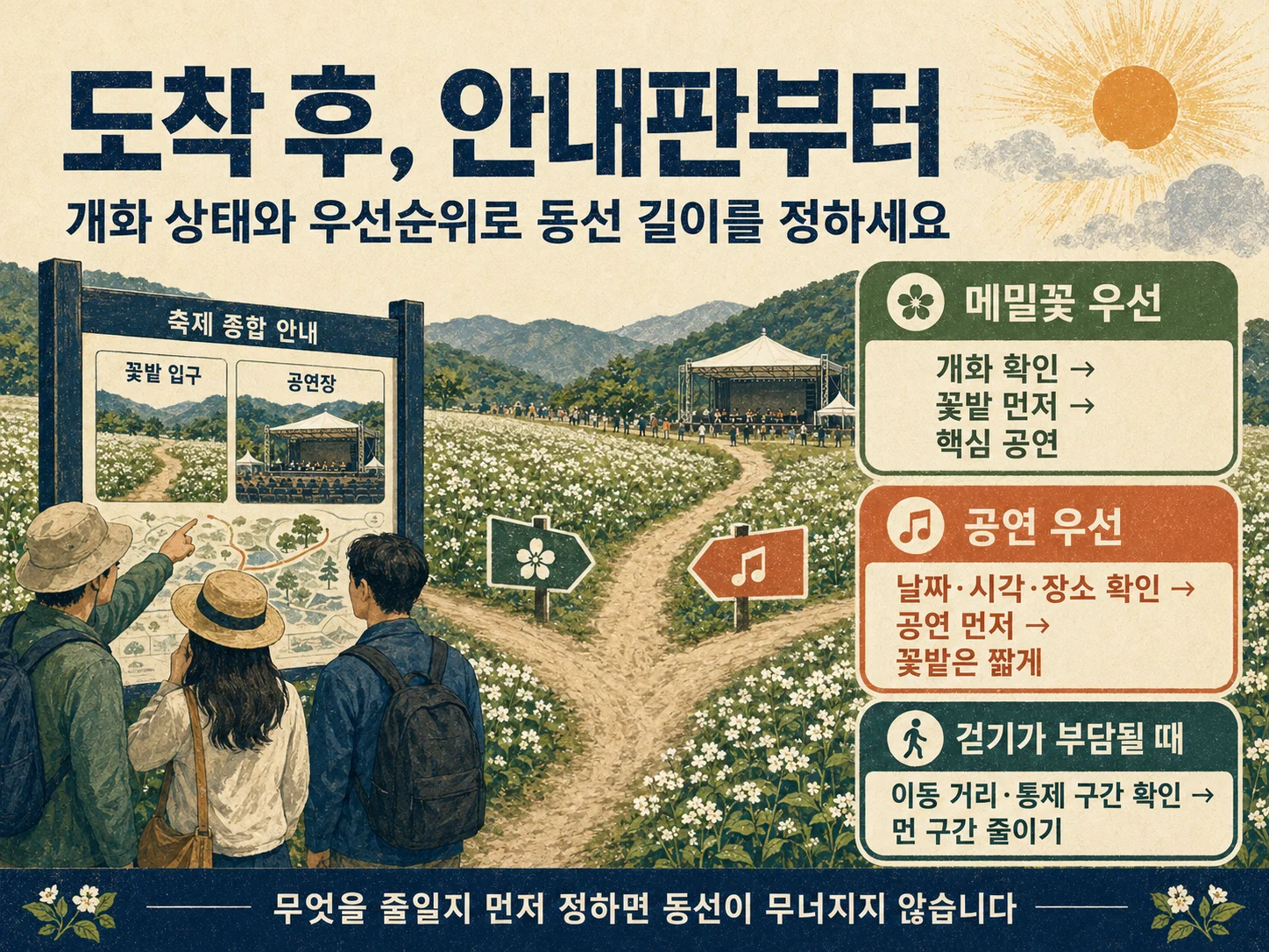 평창효석문화제 메밀꽃밭 관람 동선과 안내판 확인