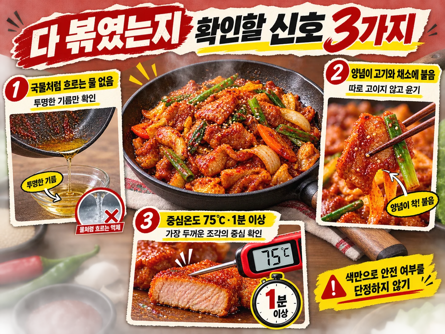 제육볶음 양념 농도와 돼지고기 익힘 확인 신호
