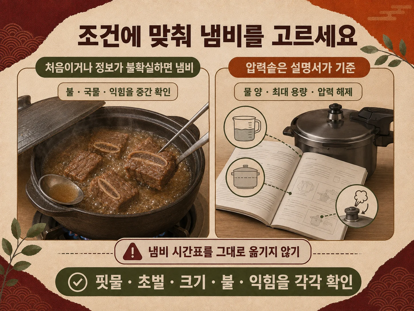 갈비찜 냄비 조리와 압력솥 조리 선택 기준 이미지
