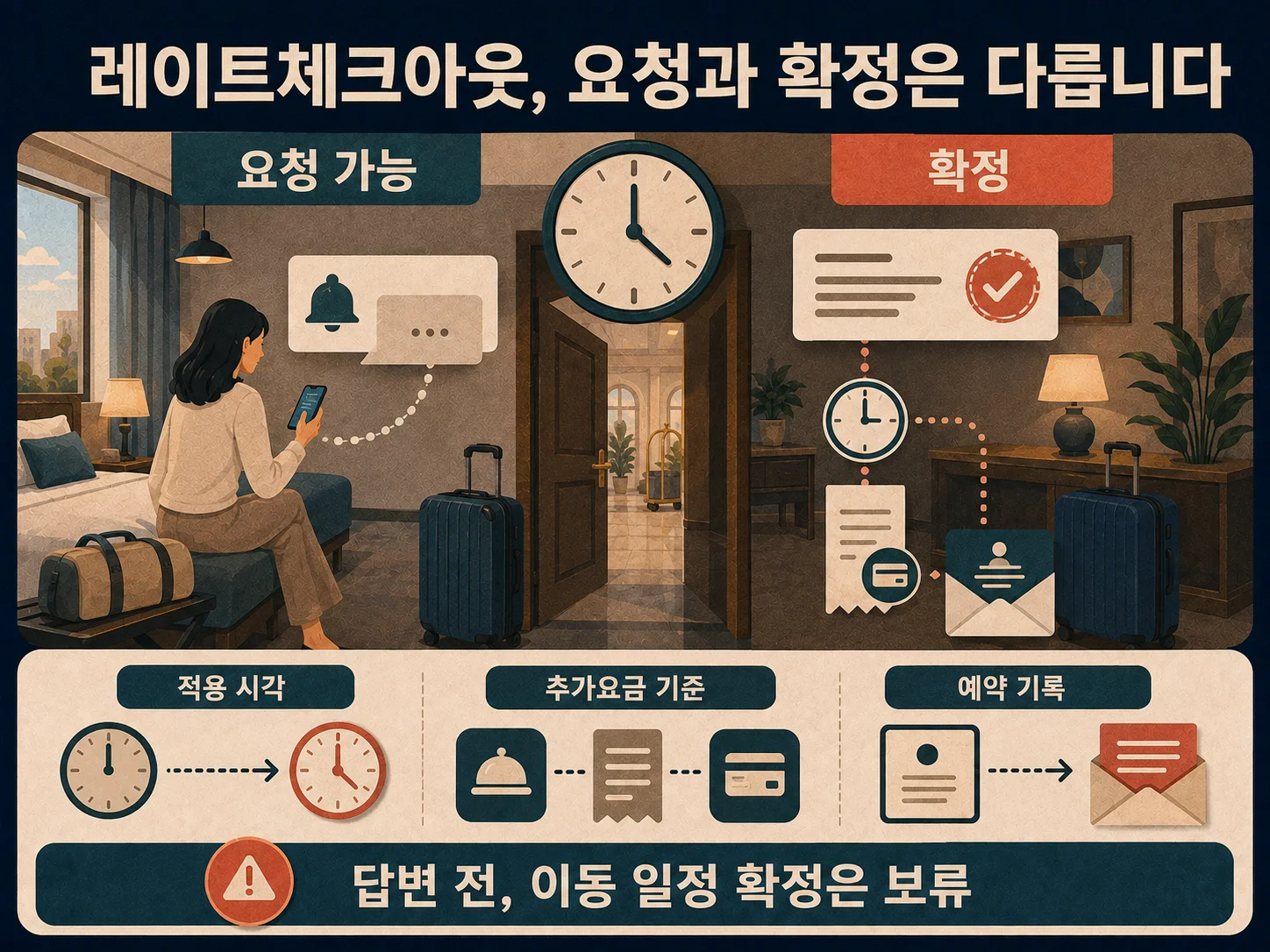 호텔 레이트체크아웃 요청·확정·추가요금 확인