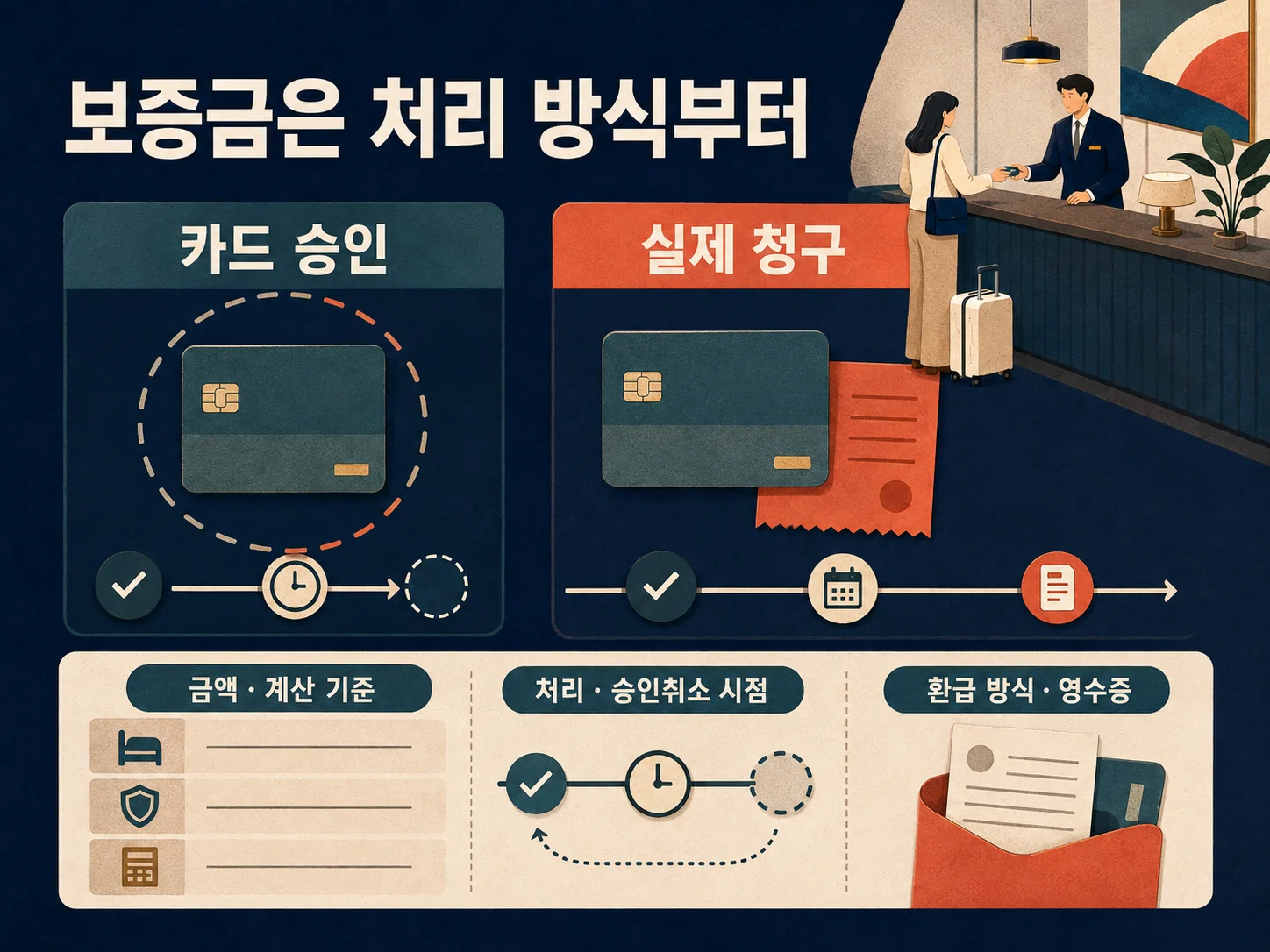 호텔 보증금의 카드 승인과 실제 결제 여부 확인