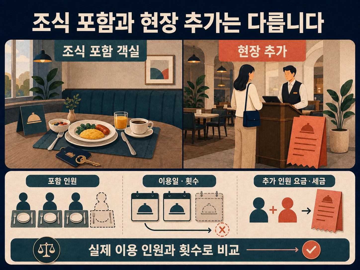 호텔 조식 포함 객실의 인원·이용일·추가요금 확인