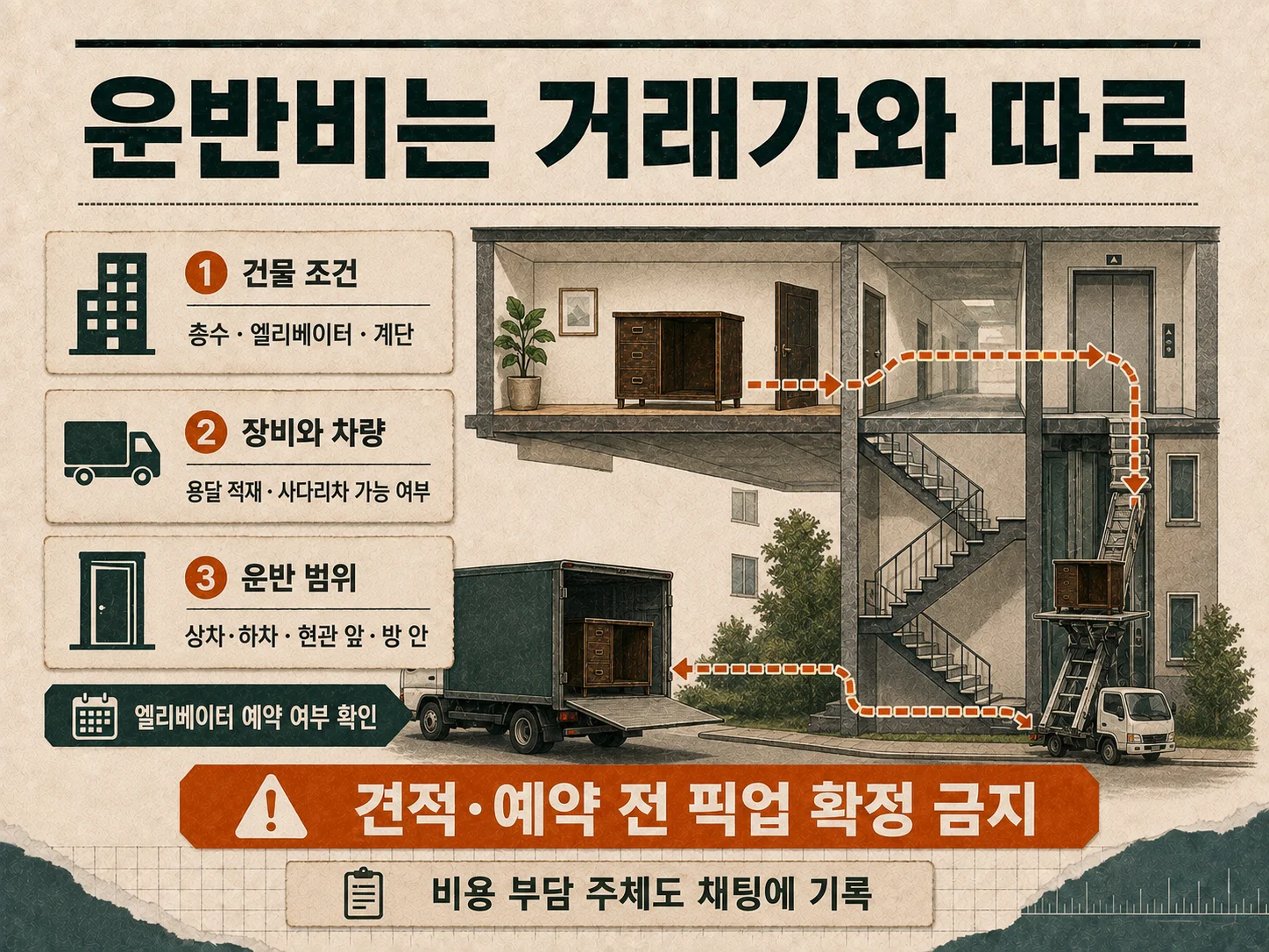 중고 가구 직거래 운반비와 용달·사다리차 작업 범위 확인