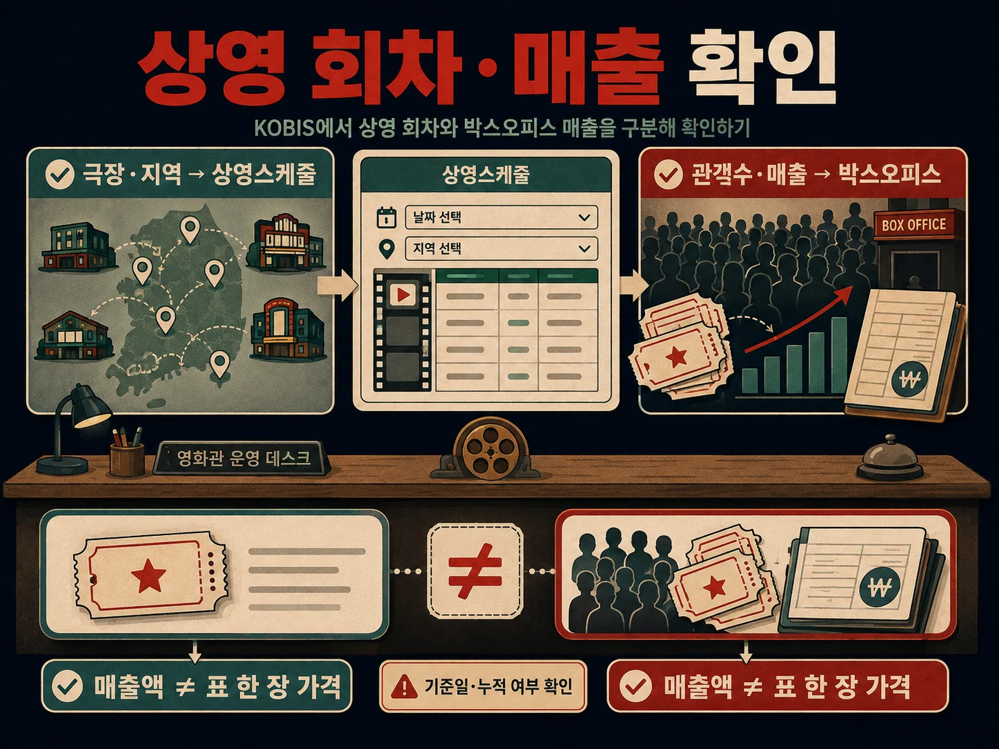 KOBIS에서 영화 상영 회차와 박스오피스 매출을 구분해 확인하는 방법