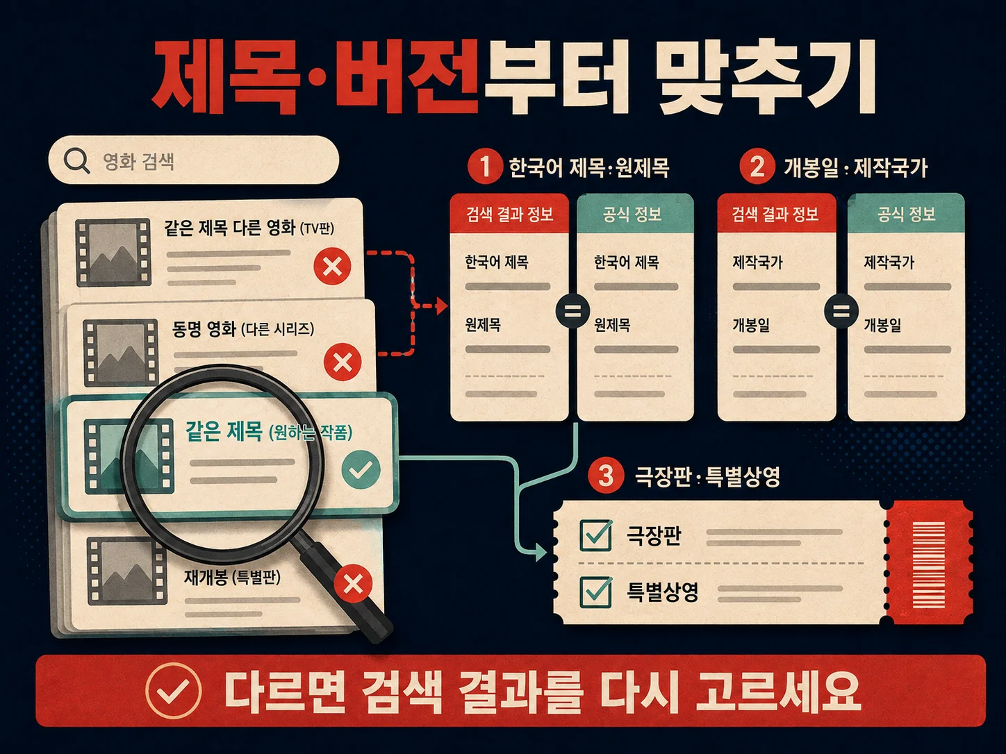 영화 제목과 원제목, 개봉일을 대조해 극장판 버전을 확인하는 과정