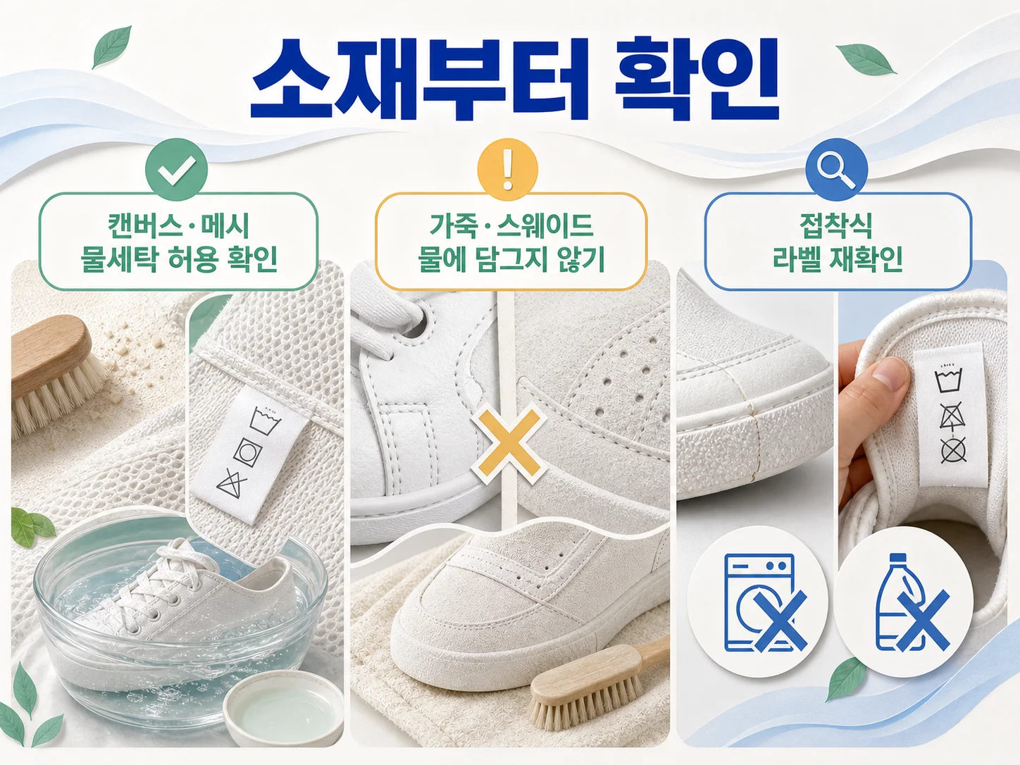 흰 운동화 소재별 케어라벨 확인 방법