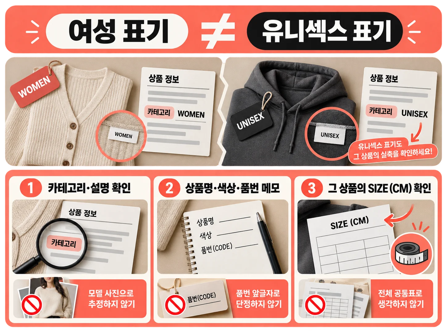 렉토 여성·유니섹스 표기와 품번 확인 기준
