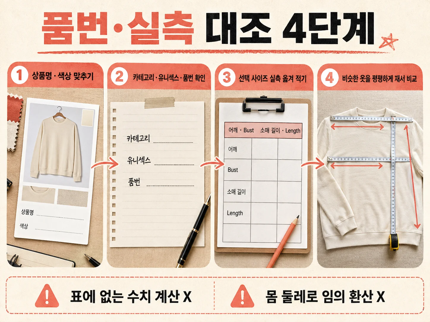 렉토 품번과 실측을 대조하는 주문 전 확인 절차