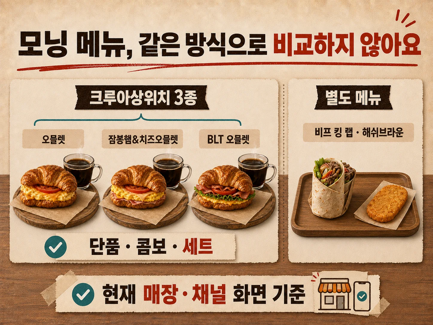 버거킹 아침메뉴 크루아상위치와 비프 킹 랩 비교