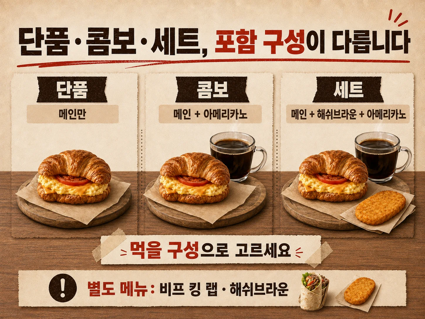 버거킹 모닝 단품·콤보·세트 구성 비교