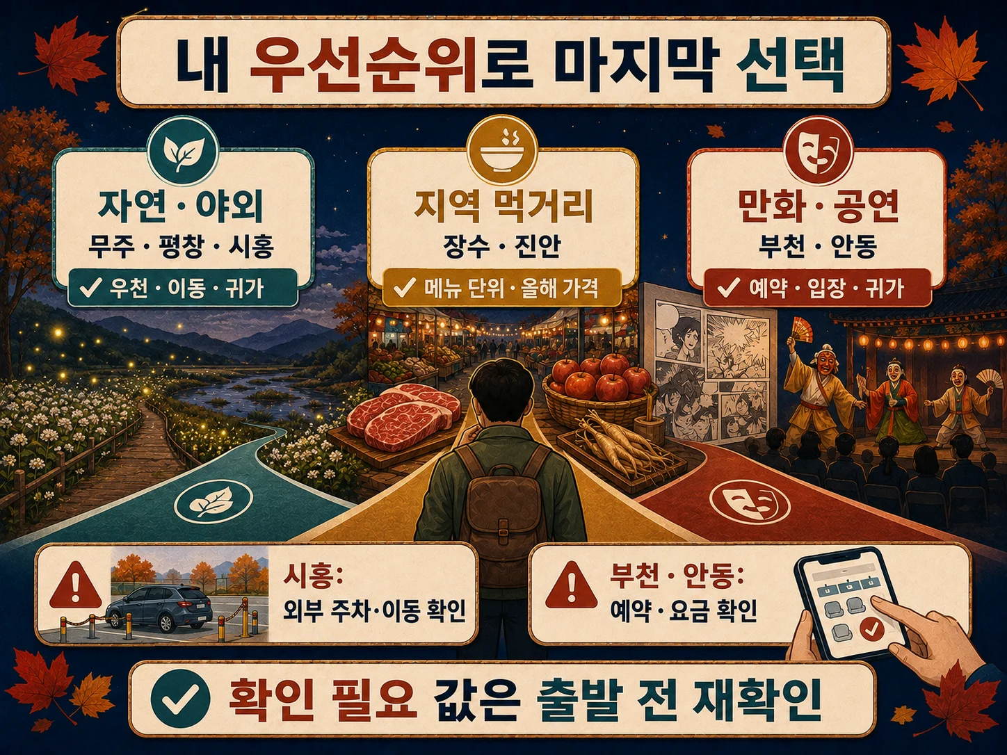 - 자연·먹거리·공연 우선순위로 지역축제를 비교하는 선택 기준