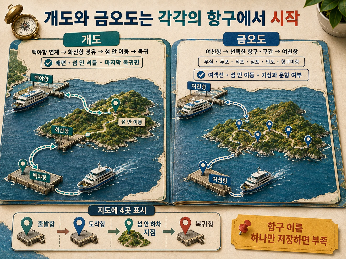 개도 금오도 배편과 항구 동선