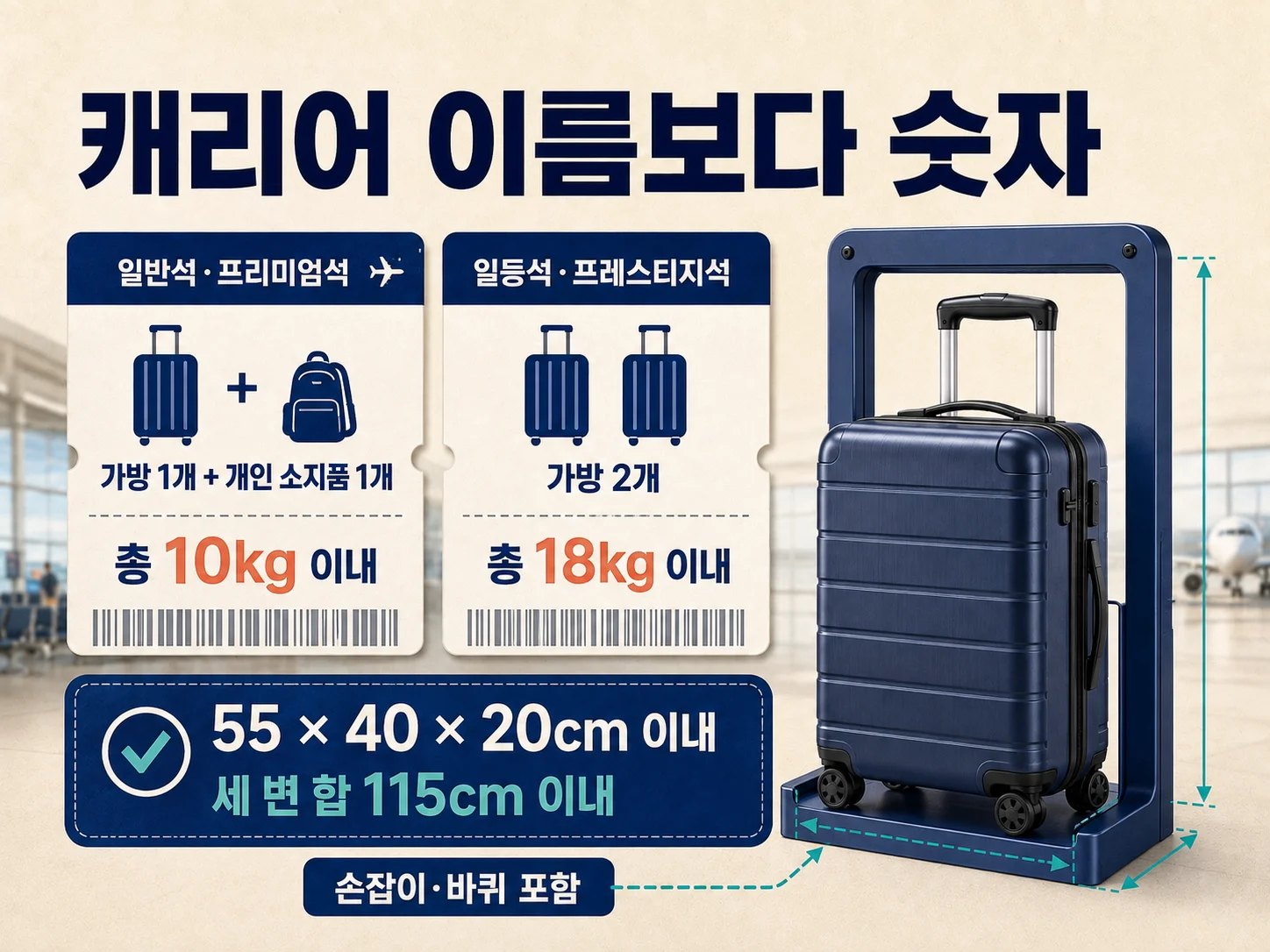 항공사별 기내용 캐리어 크기·무게·개수 규정 비교