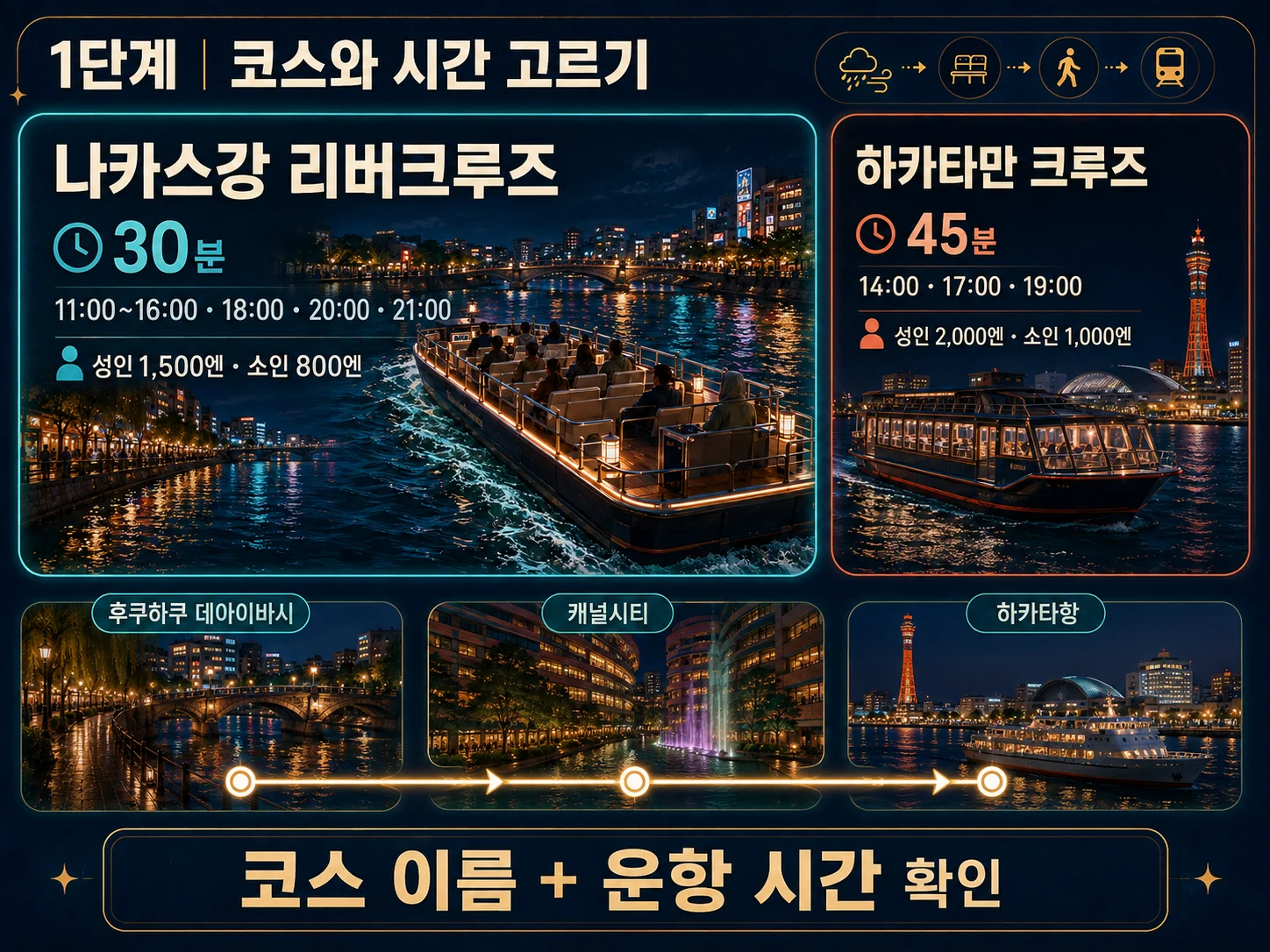 나카스강 리버크루즈 30분 코스와 후쿠오카 크루즈 예약 정보