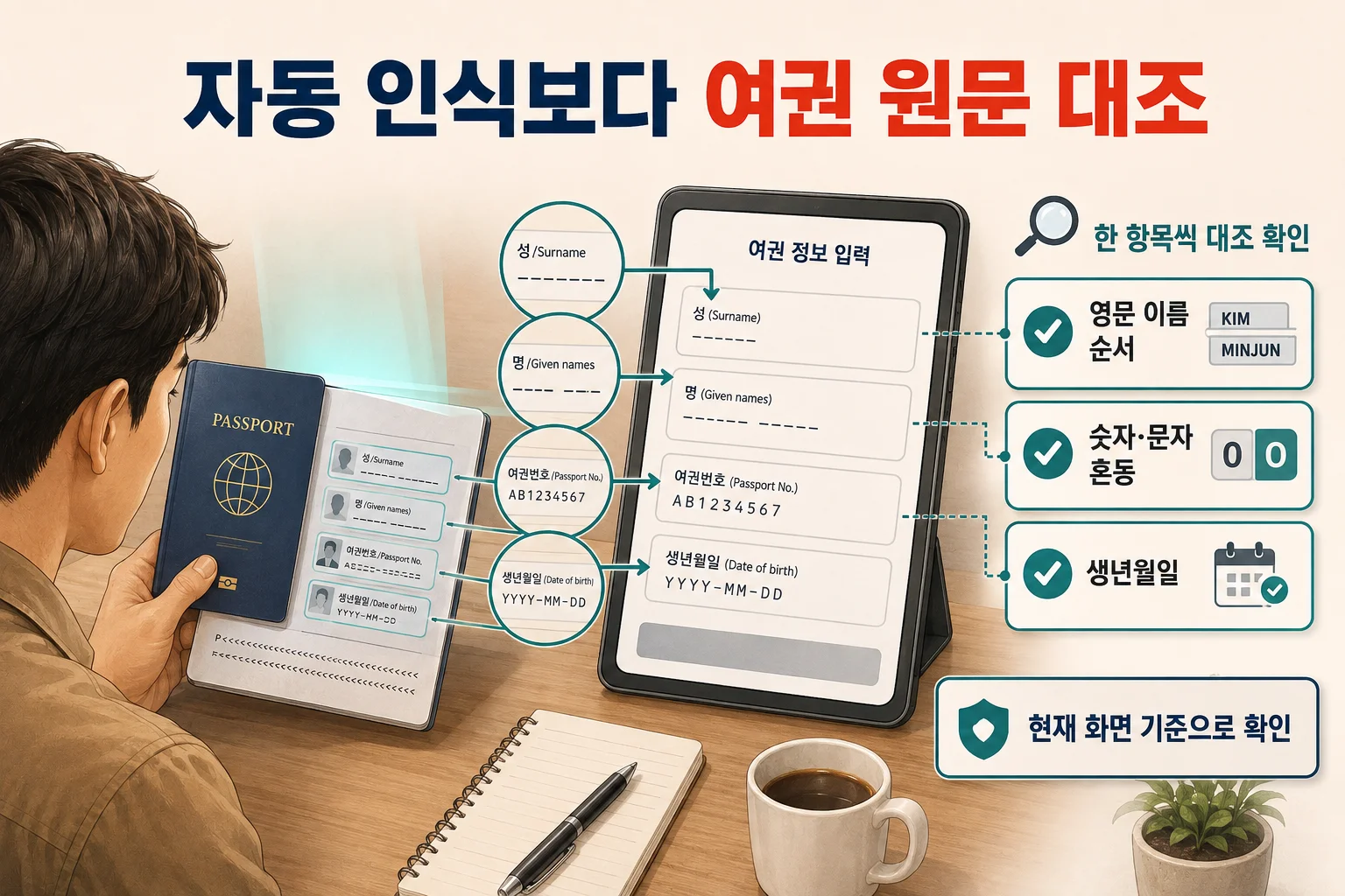 - 비짓재팬웹 여권 정보 원문 대조 확인