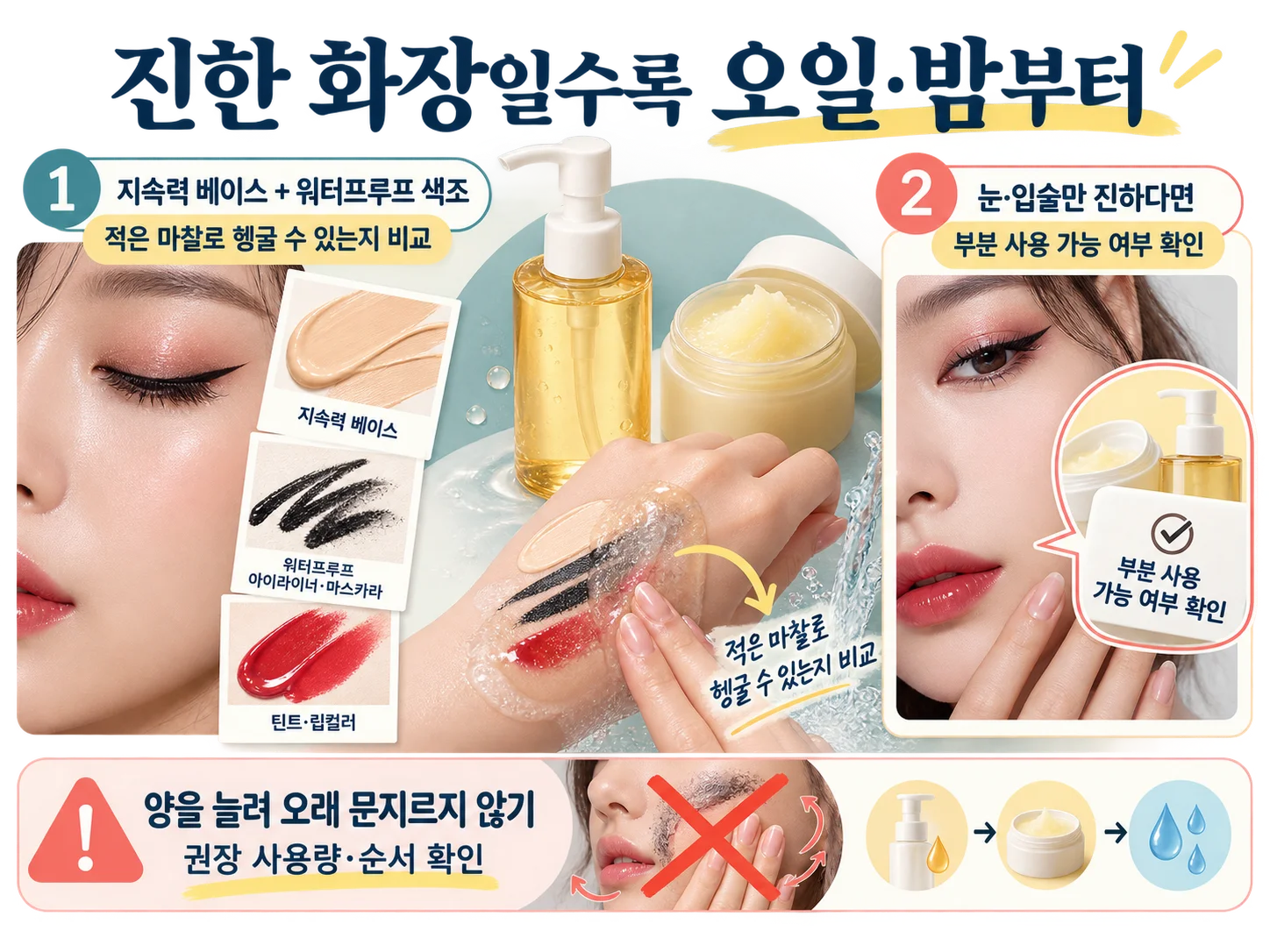 • 진한 메이크업에 맞춘 클렌징오일과 클렌징밤 비교