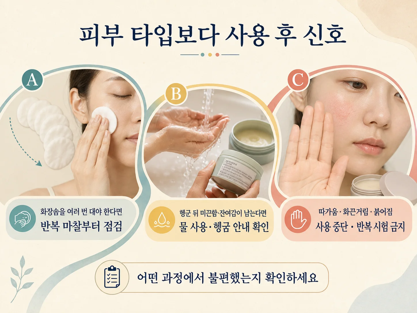• 클렌징워터 마찰과 세안 후 피부 상태 확인