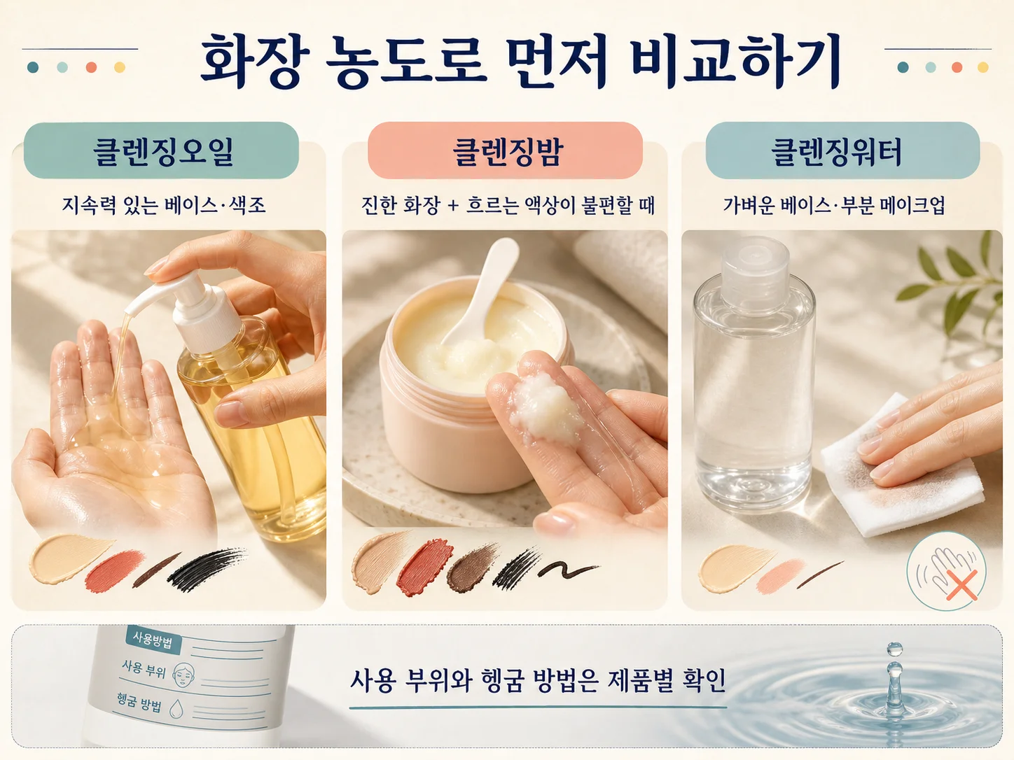 • 클렌징오일·클렌징밤·클렌징워터 제형 비교