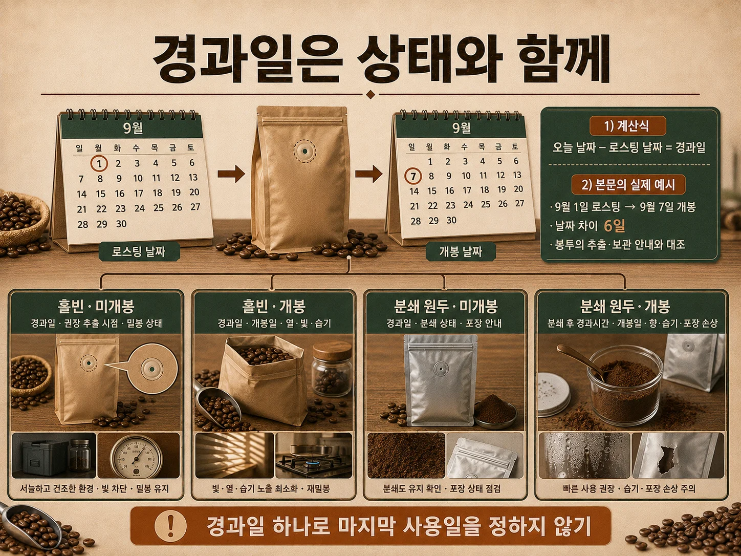 로스팅 후 경과일로 원두 보관기간을 확인하는 기준