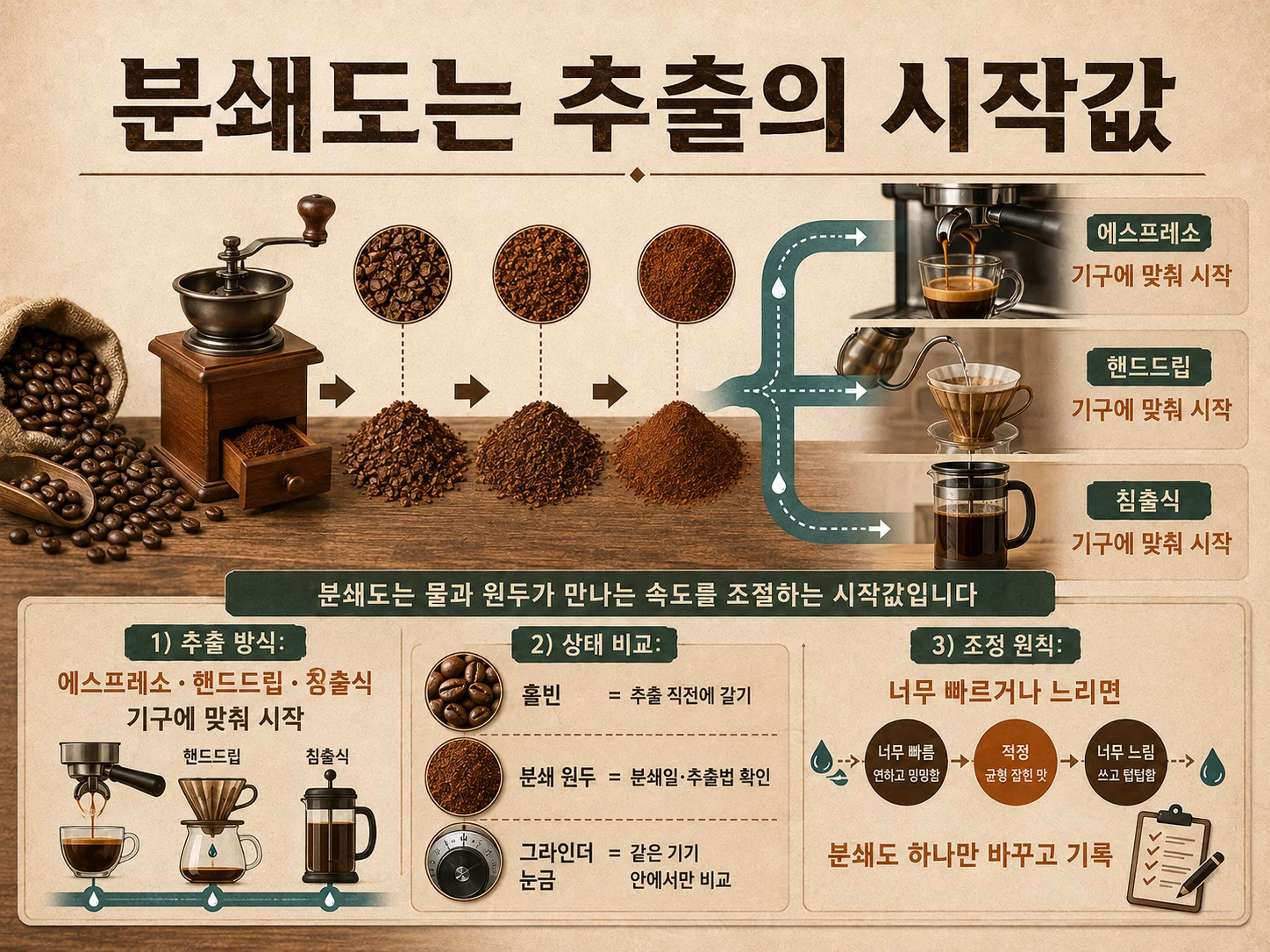 추출기구별 커피 원두 분쇄도 시작값 비교