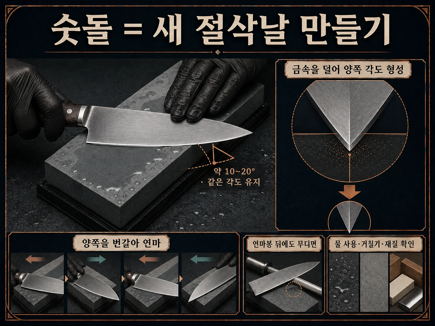 숫돌로 주방칼 절삭날을 다시 만드는 판단 기준