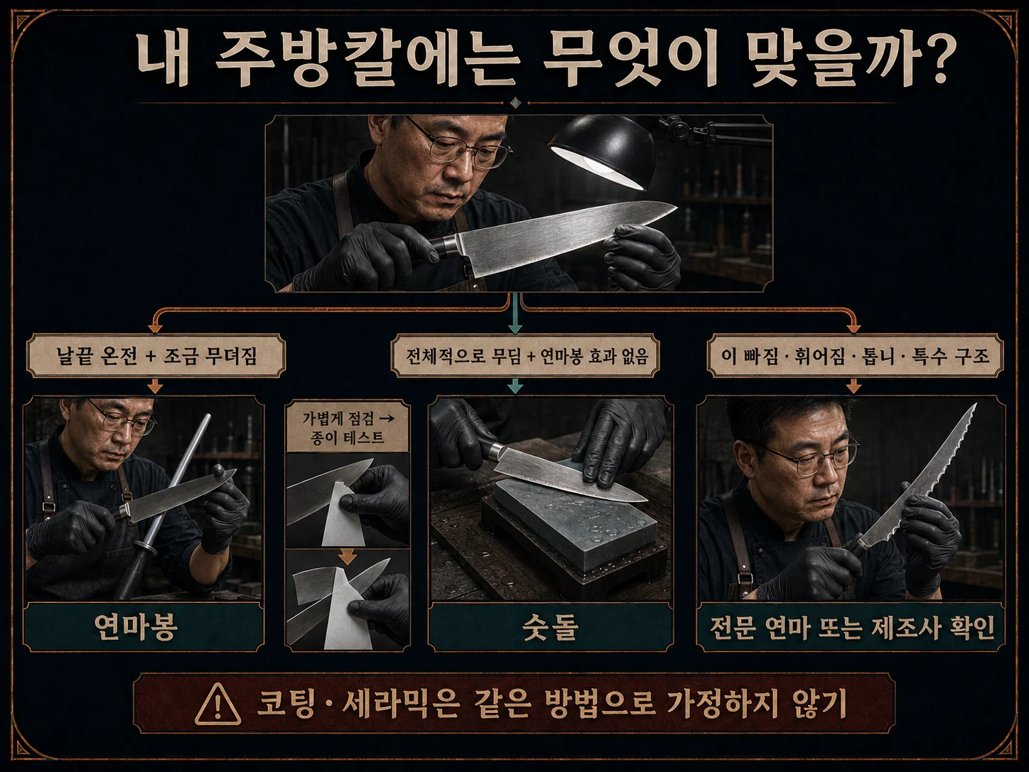 주방칼 상태별 연마봉 숫돌 전문 연마 선택표