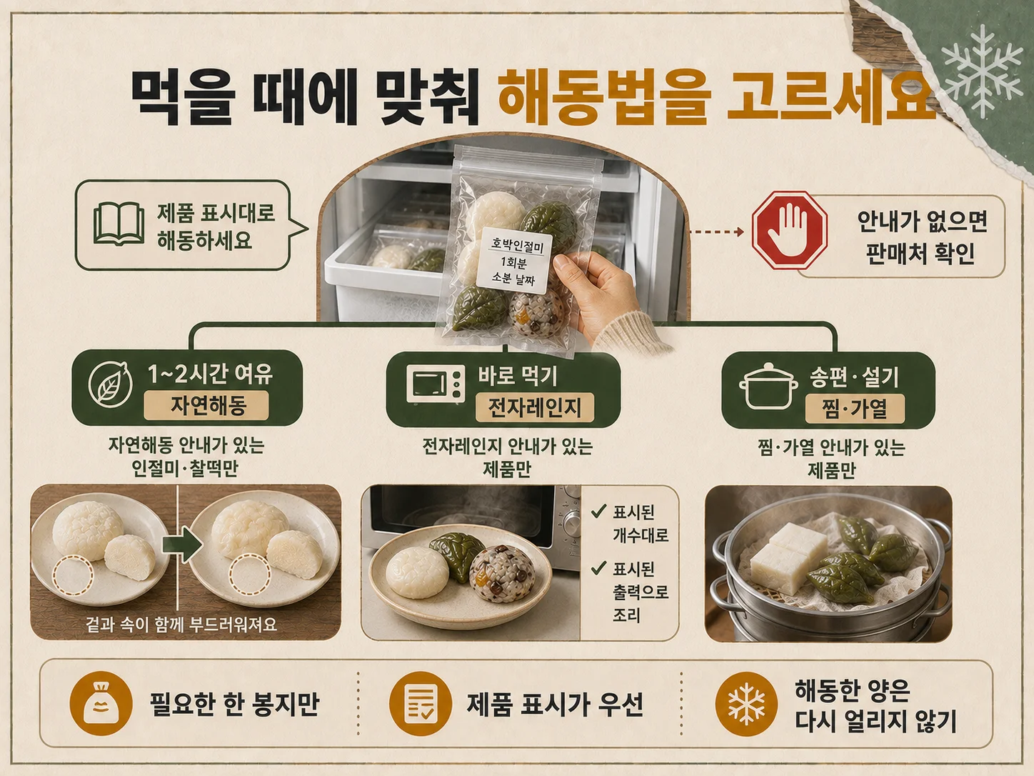 창억떡 자연해동·전자레인지 해동과 재냉동 주의사항