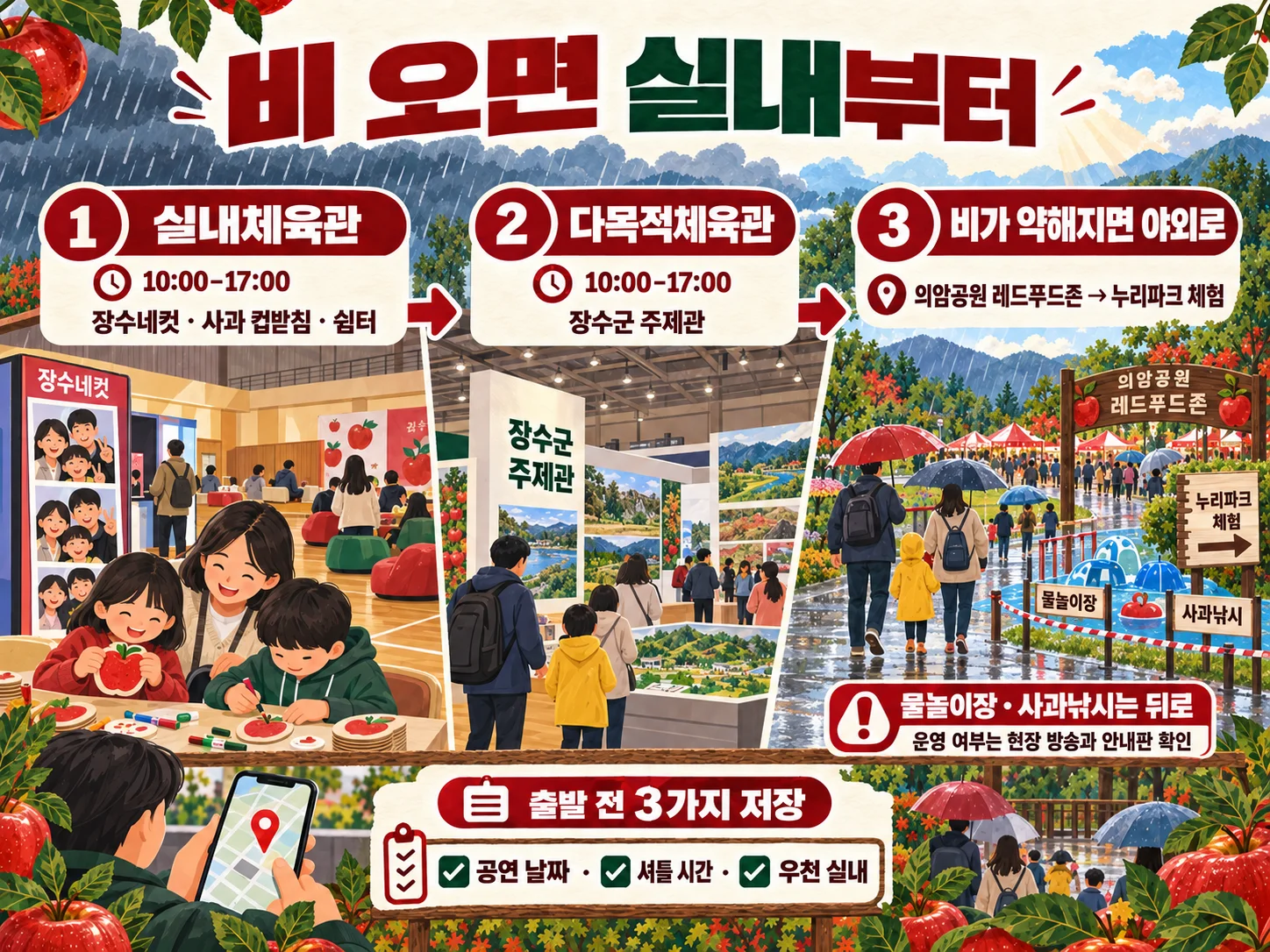 장수한우랑사과랑축제 우천 시 실내체육관 중심 이동 동선 안내