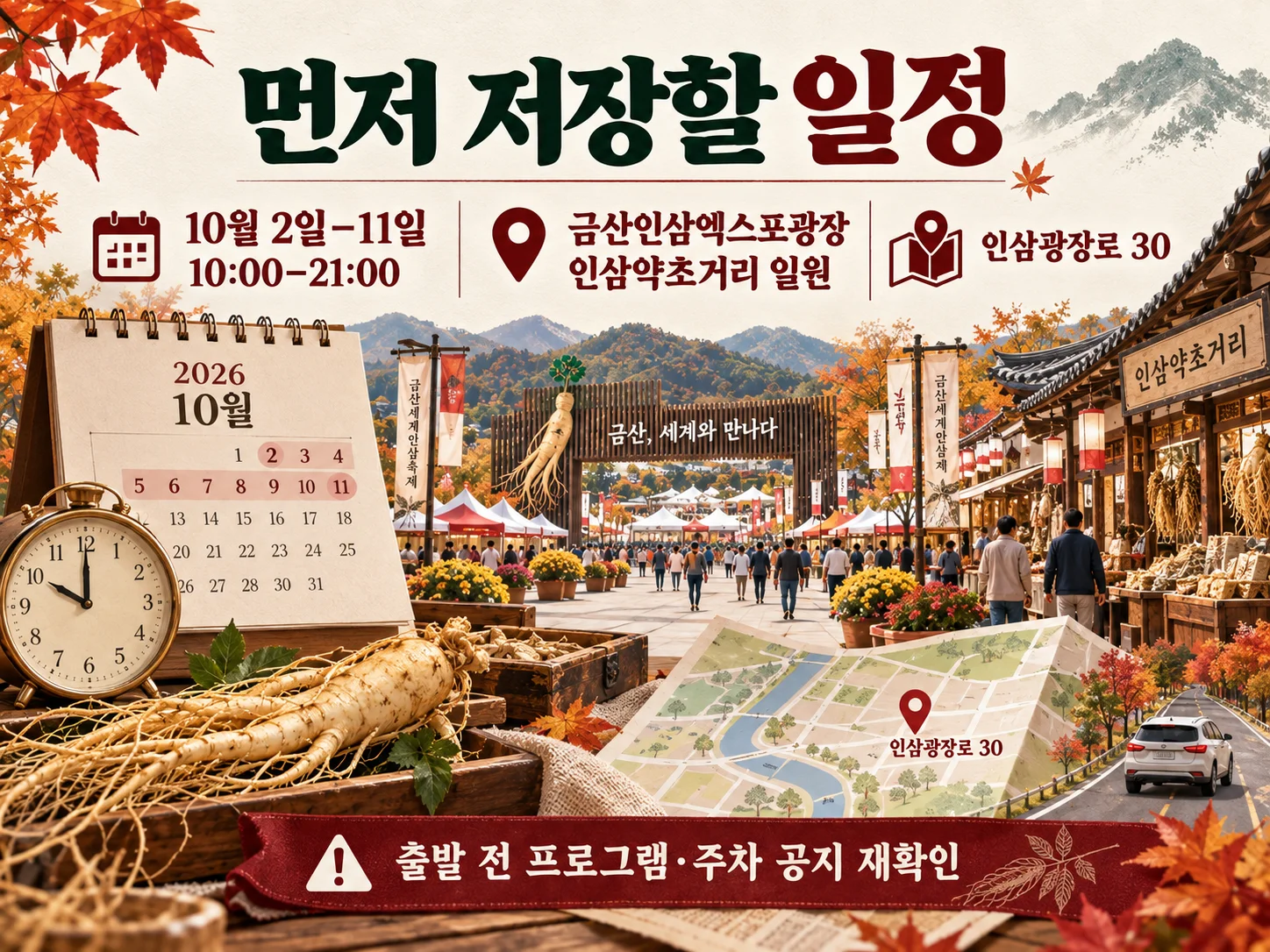 금산세계인삼축제 기간과 금산인삼엑스포광장 행사 구역 안내