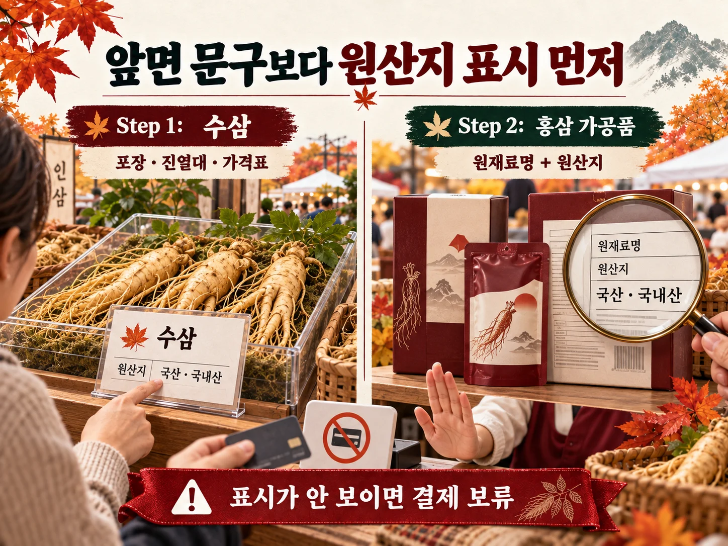 인삼 제품 포장지의 원산지와 원재료명 표시 확인 안내