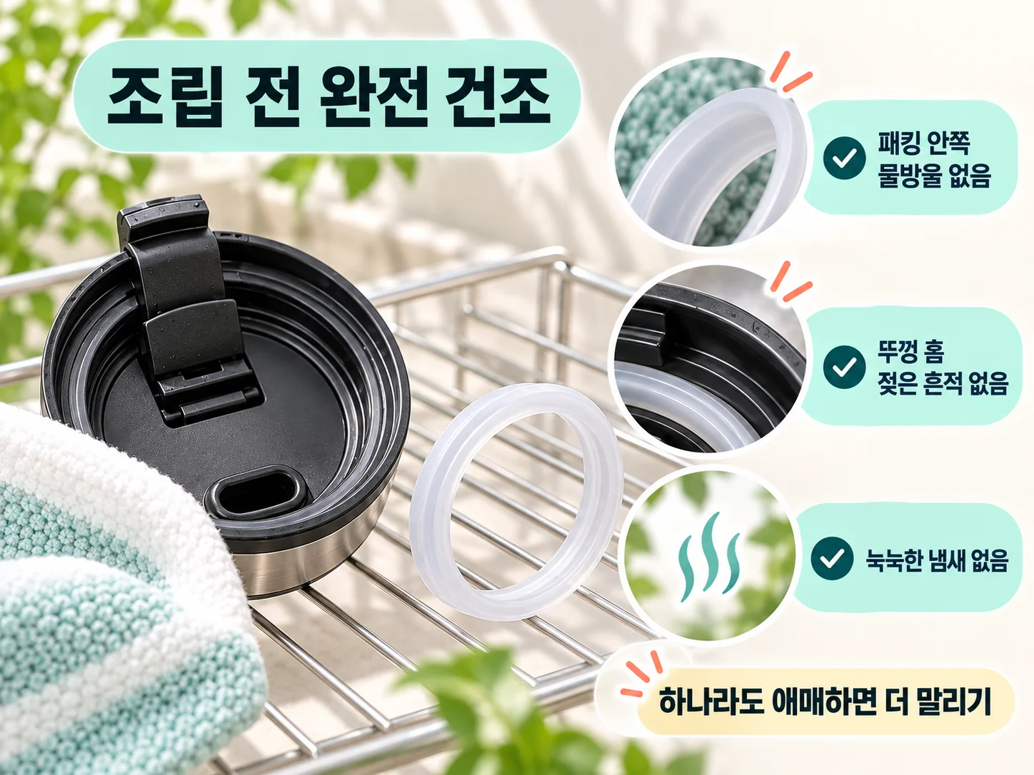 텀블러 패킹과 뚜껑을 완전히 건조해 냄새를 줄이는 방법