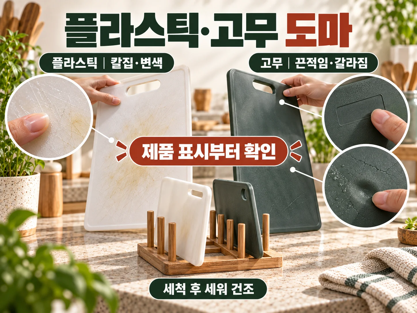 플라스틱·고무 도마의 제품 표시와 표면 상태 점검