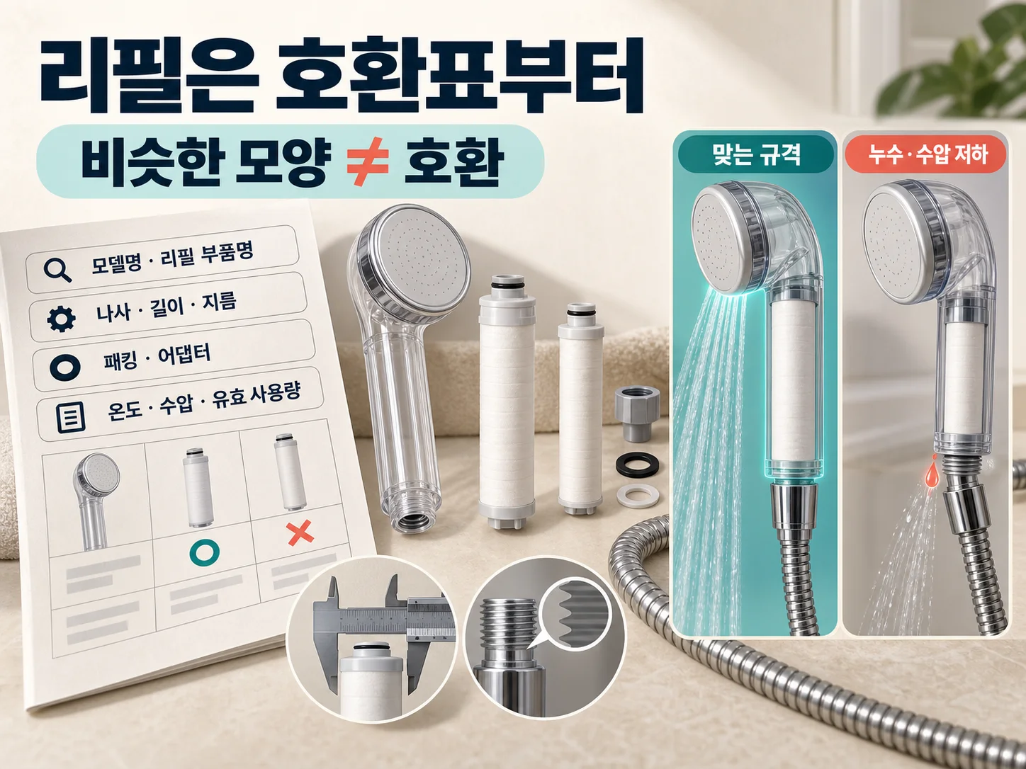 샤워기 필터 리필 규격과 호환표 확인 방법