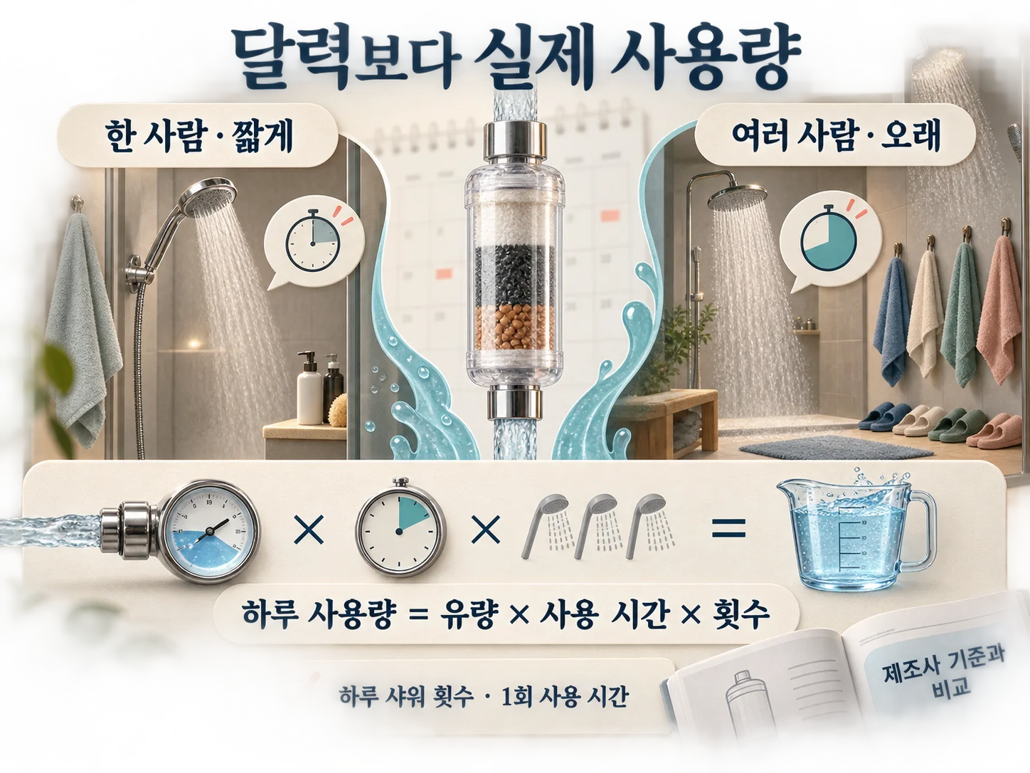 샤워기 필터 사용량과 교체주기 계산 방법
