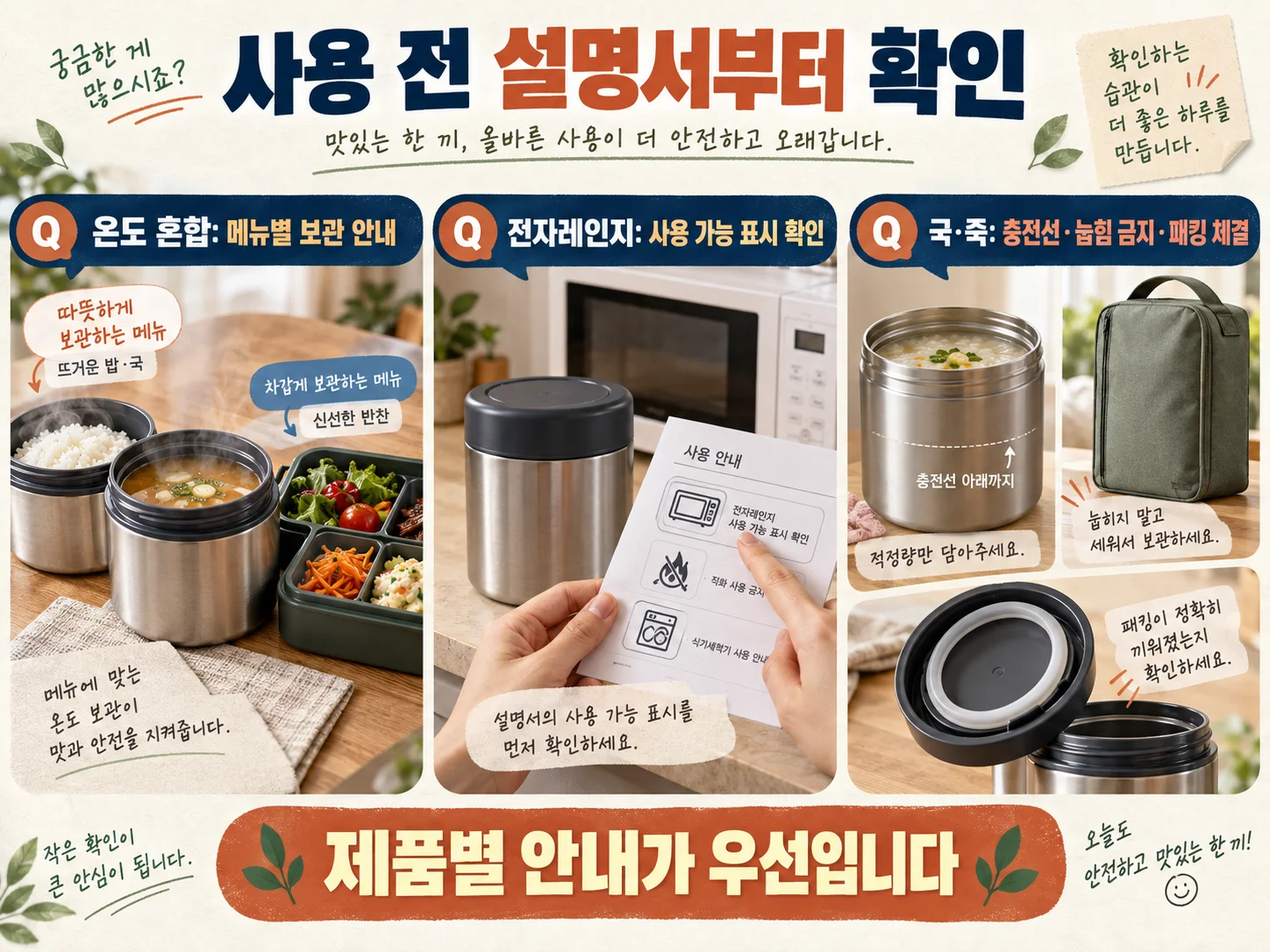 보온도시락 전자레인지 사용과 패킹 관리 등 자주 묻는 질문 안내