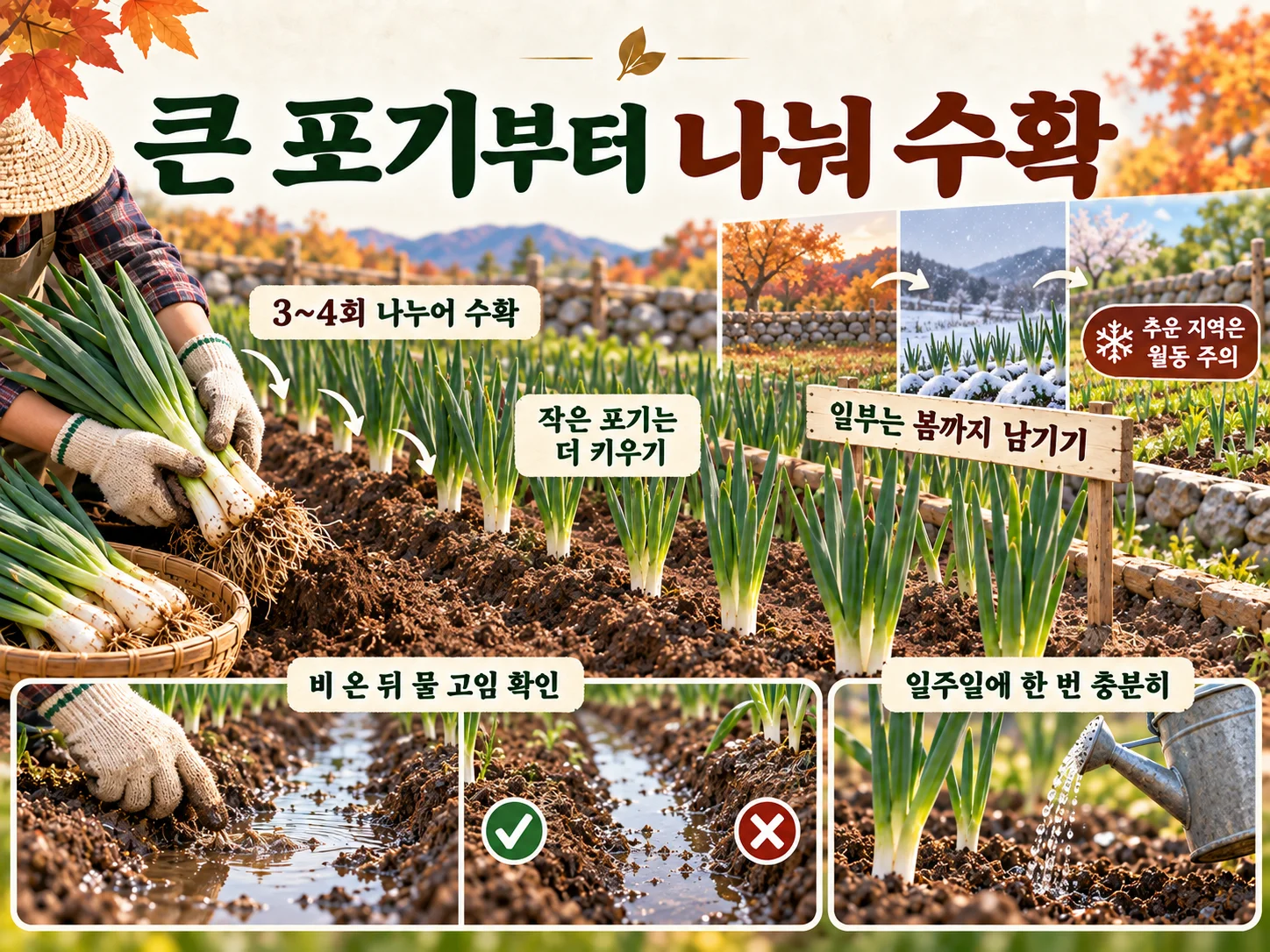 쪽파 월동 전 수확과 겨울 물 관리 방법